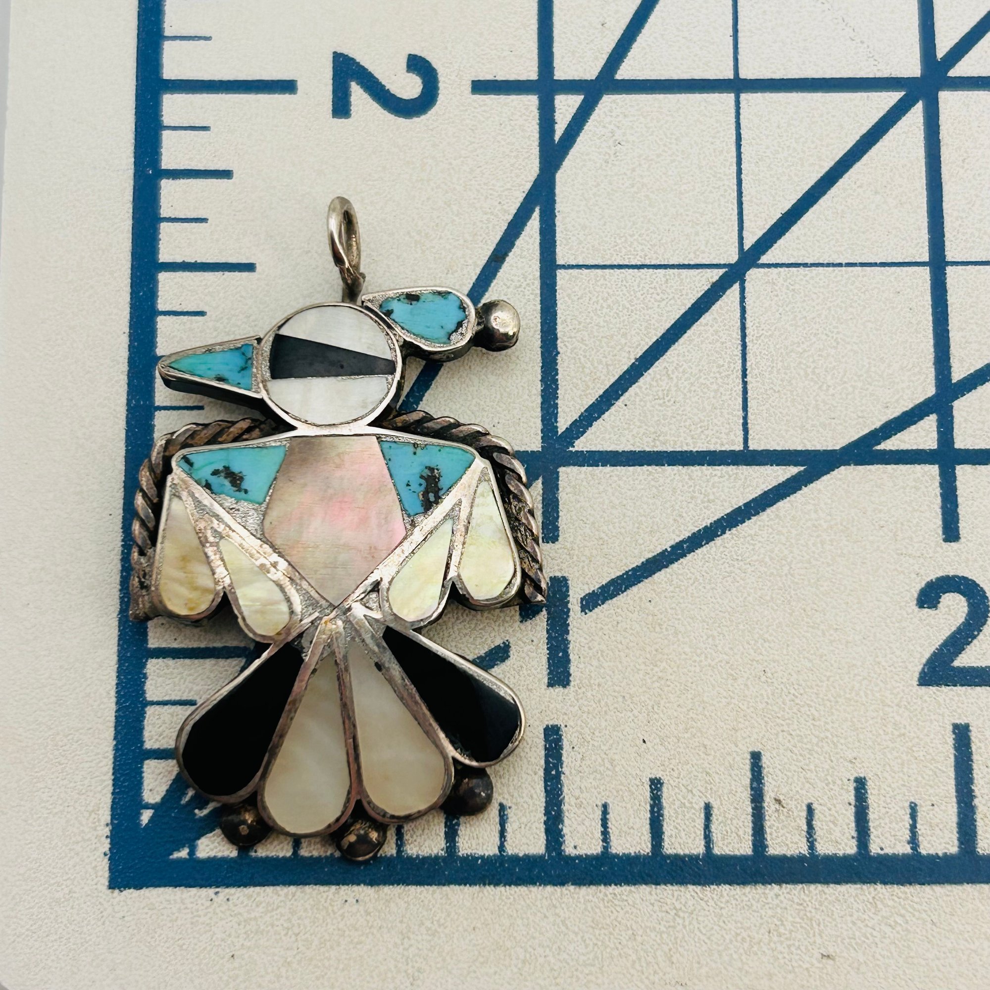 Vintage Zuni Sterling Inlay Stone Bird Pendant