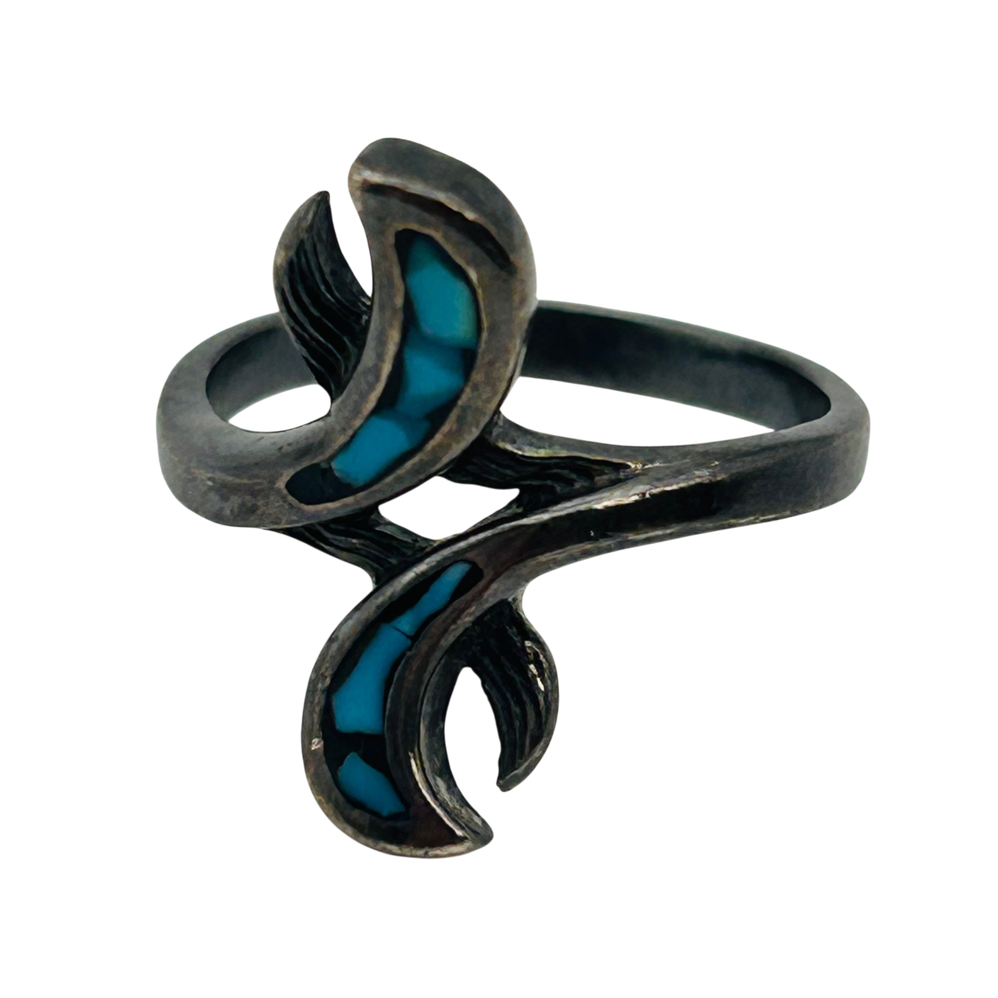 Southwest Sterling Turquoise Bypass Ring Sz 6