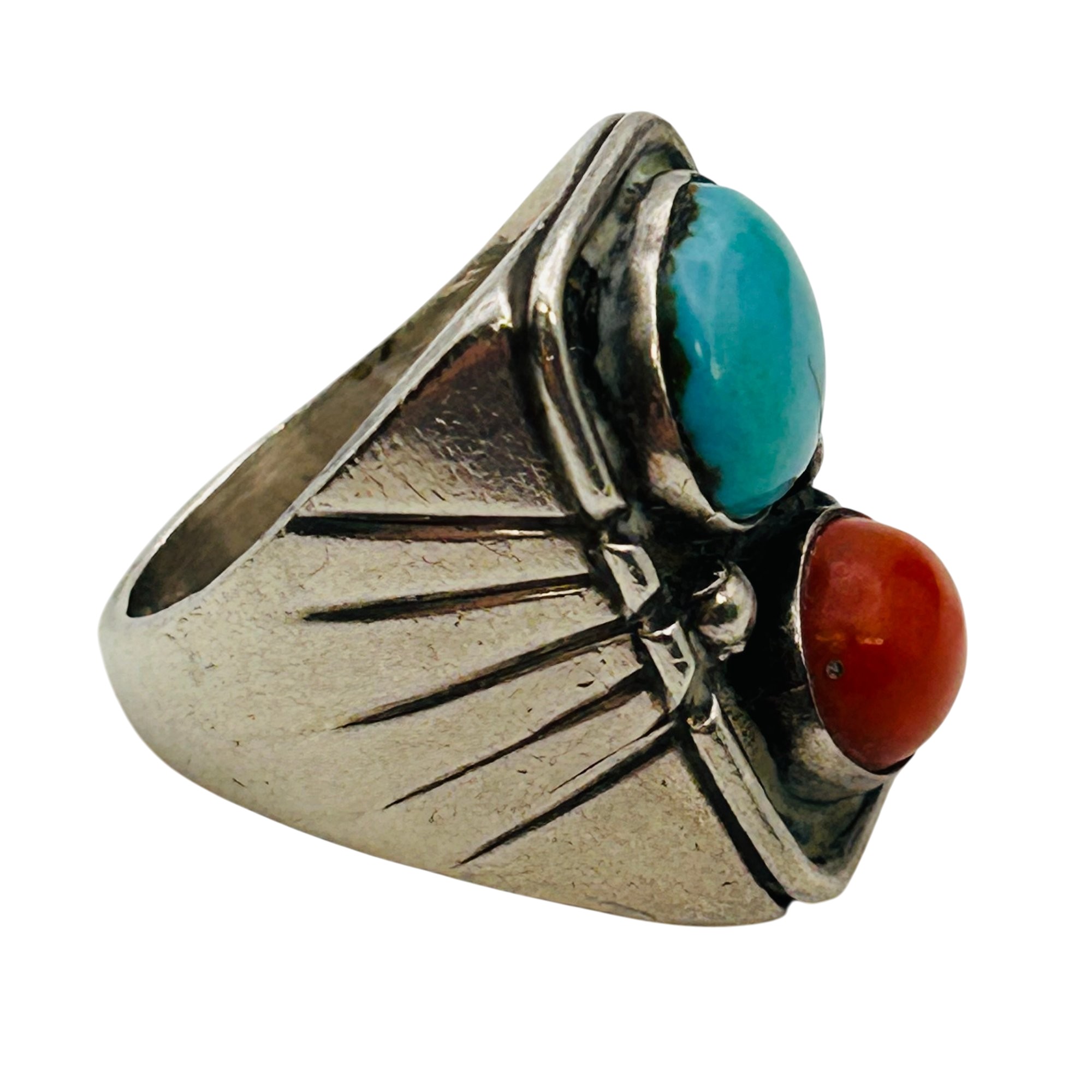 Signed Navajo Sterling Multigem Ring Sz 8