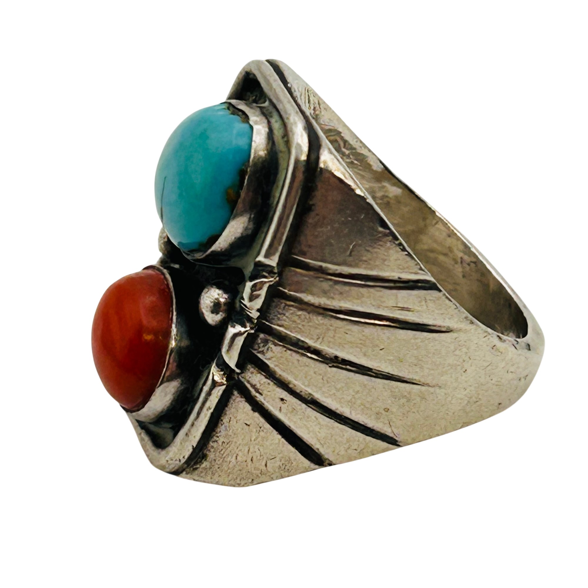 Signed Navajo Sterling Multigem Ring Sz 8