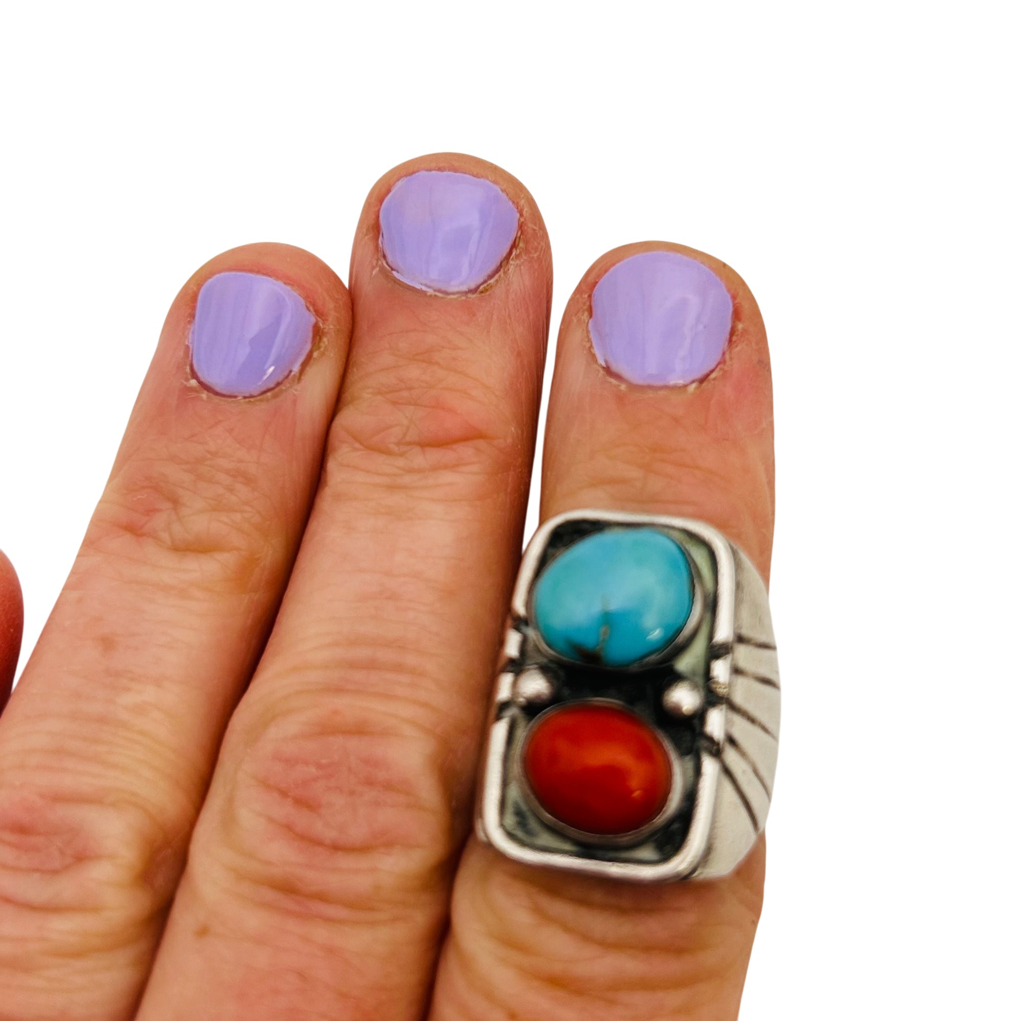 Signed Navajo Sterling Multigem Ring Sz 8