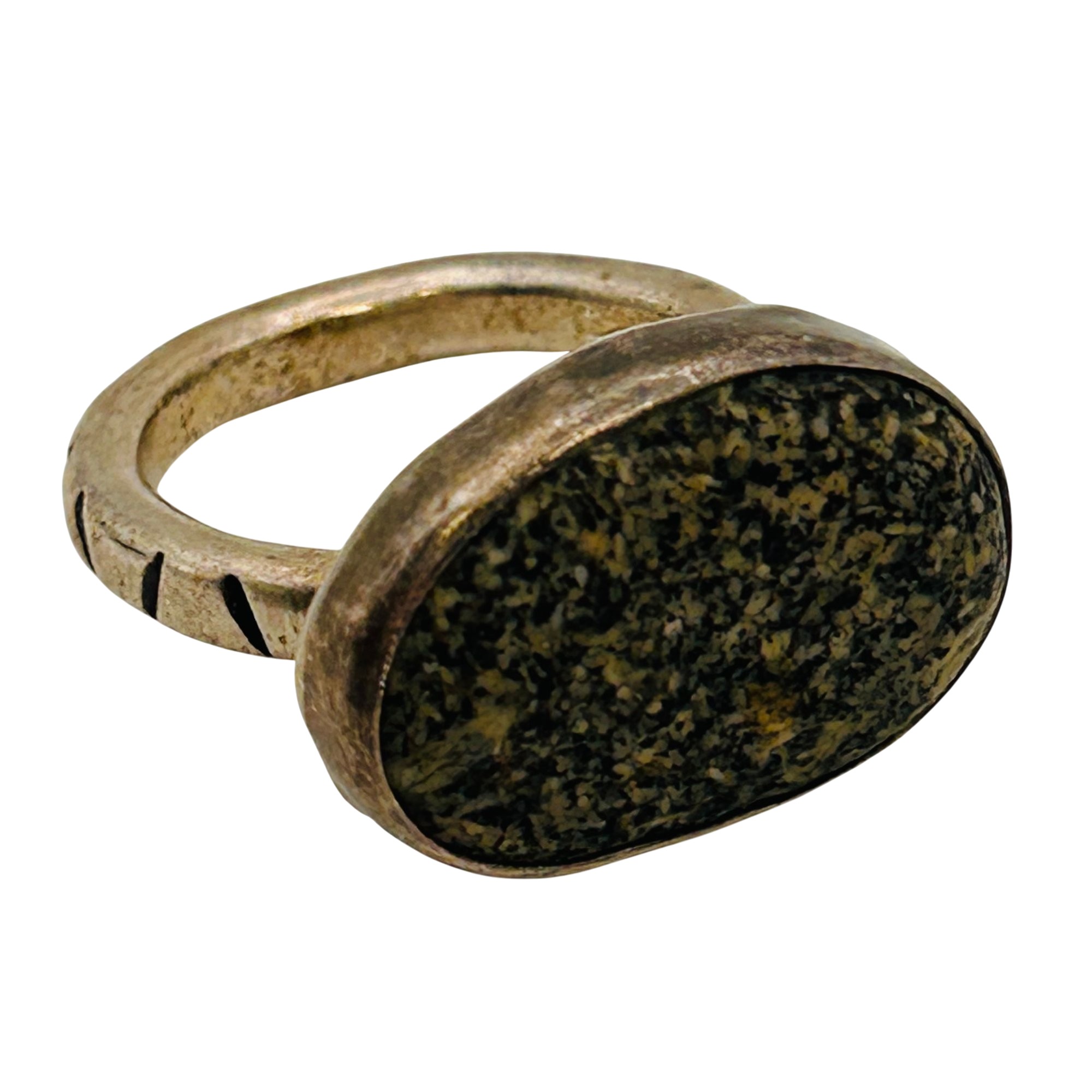 Southwest Sterling Moss Agate Ring Sz 7.5