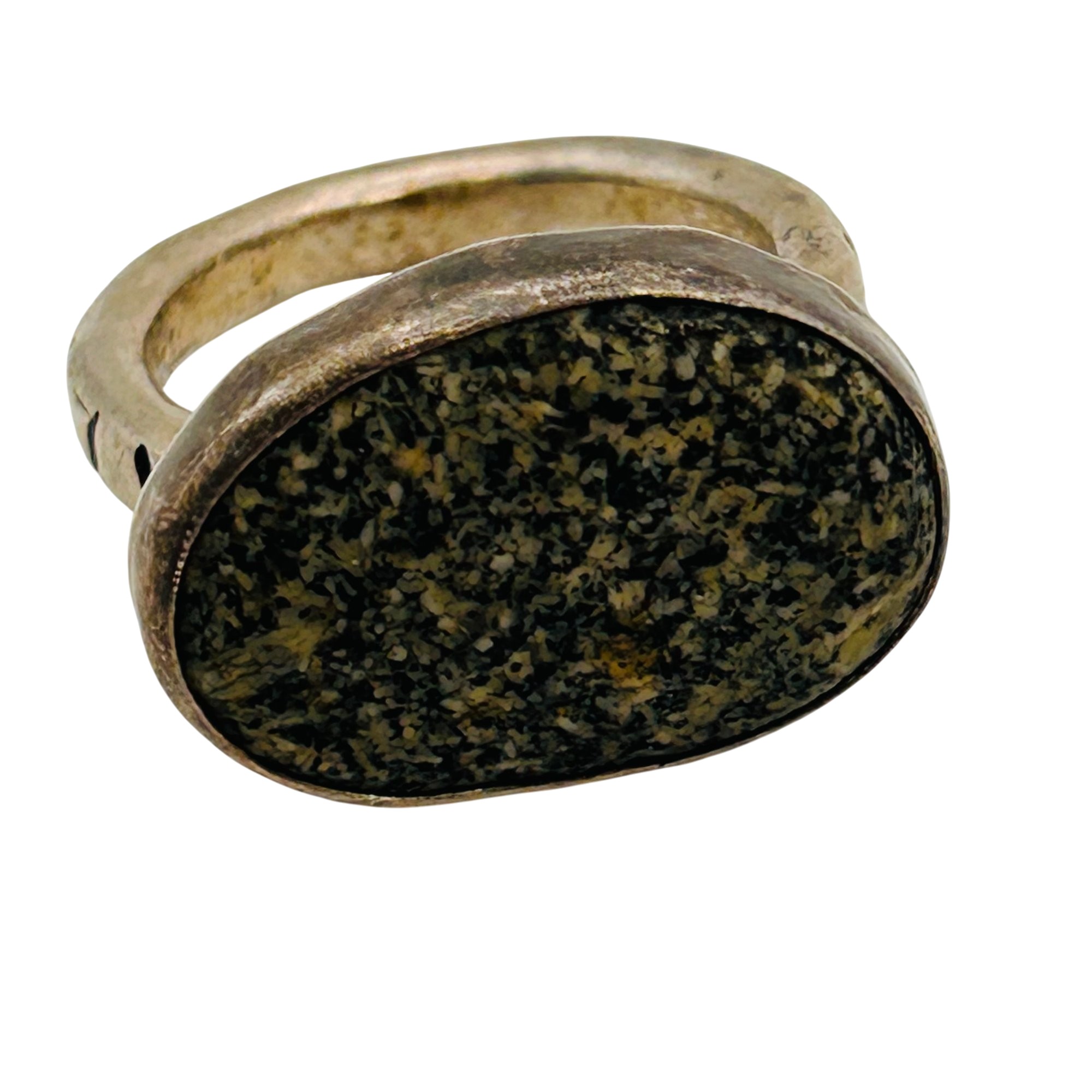 Southwest Sterling Moss Agate Ring Sz 7.5