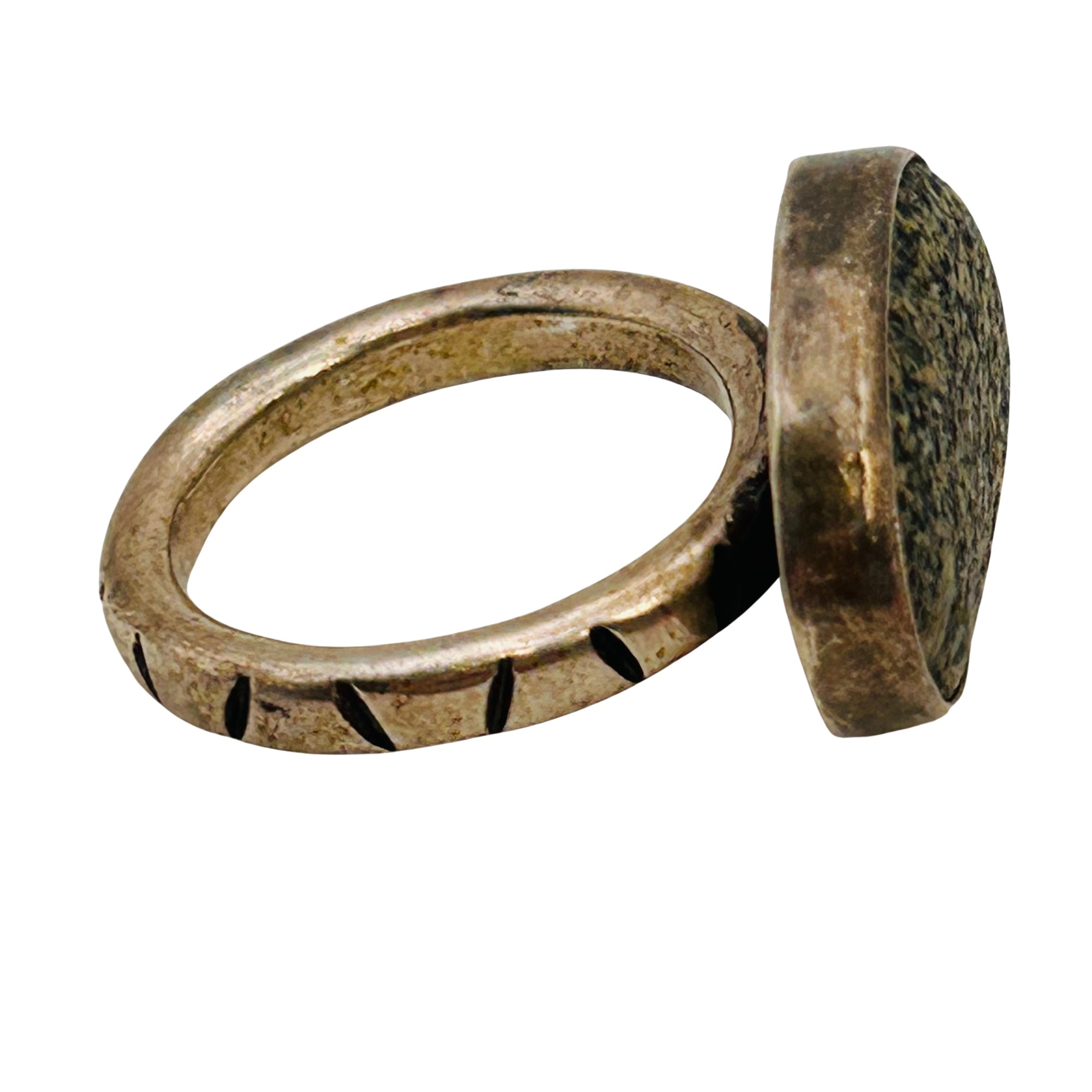 Southwest Sterling Moss Agate Ring Sz 7.5