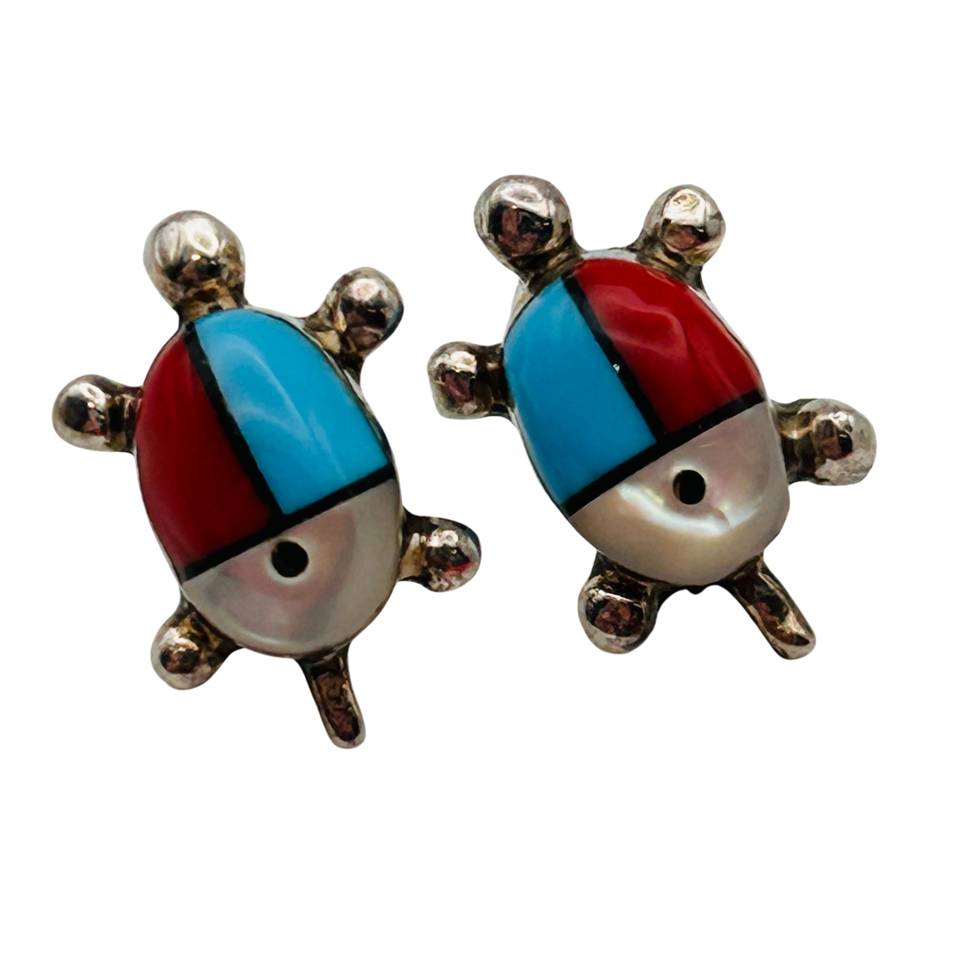 Zuni Sterling Inlay Stone Turtle Earrings