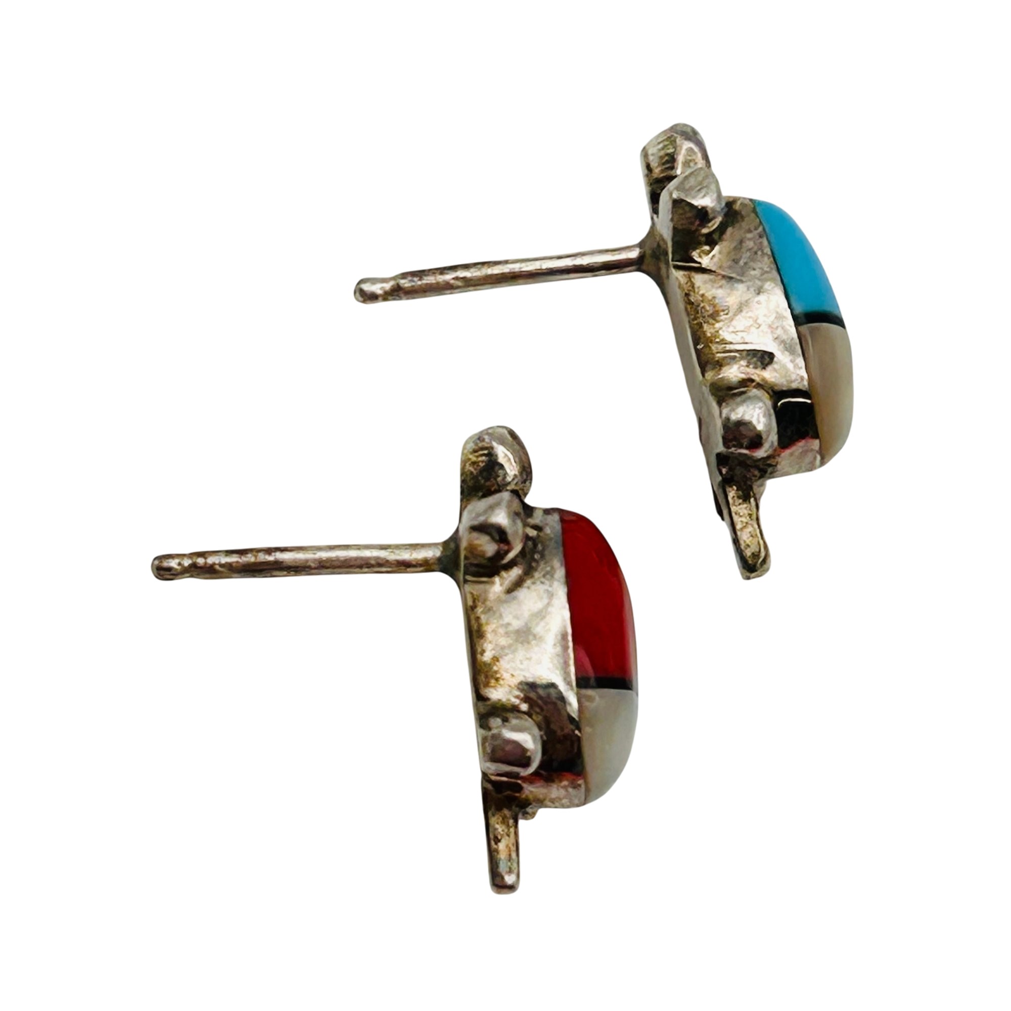 Zuni Sterling Inlay Stone Turtle Earrings