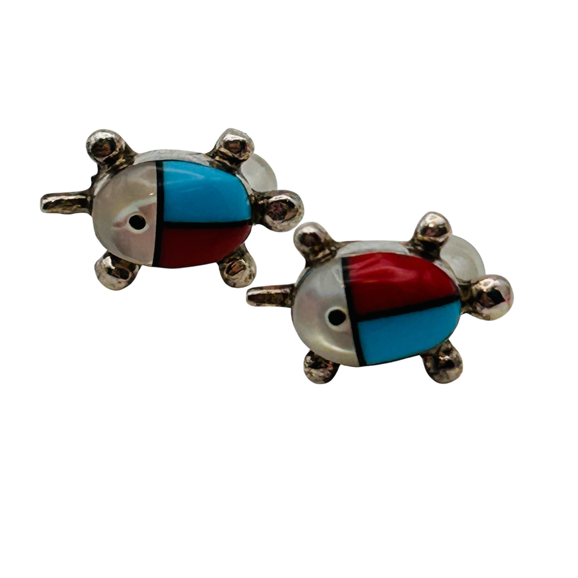 Zuni Sterling Inlay Stone Turtle Earrings