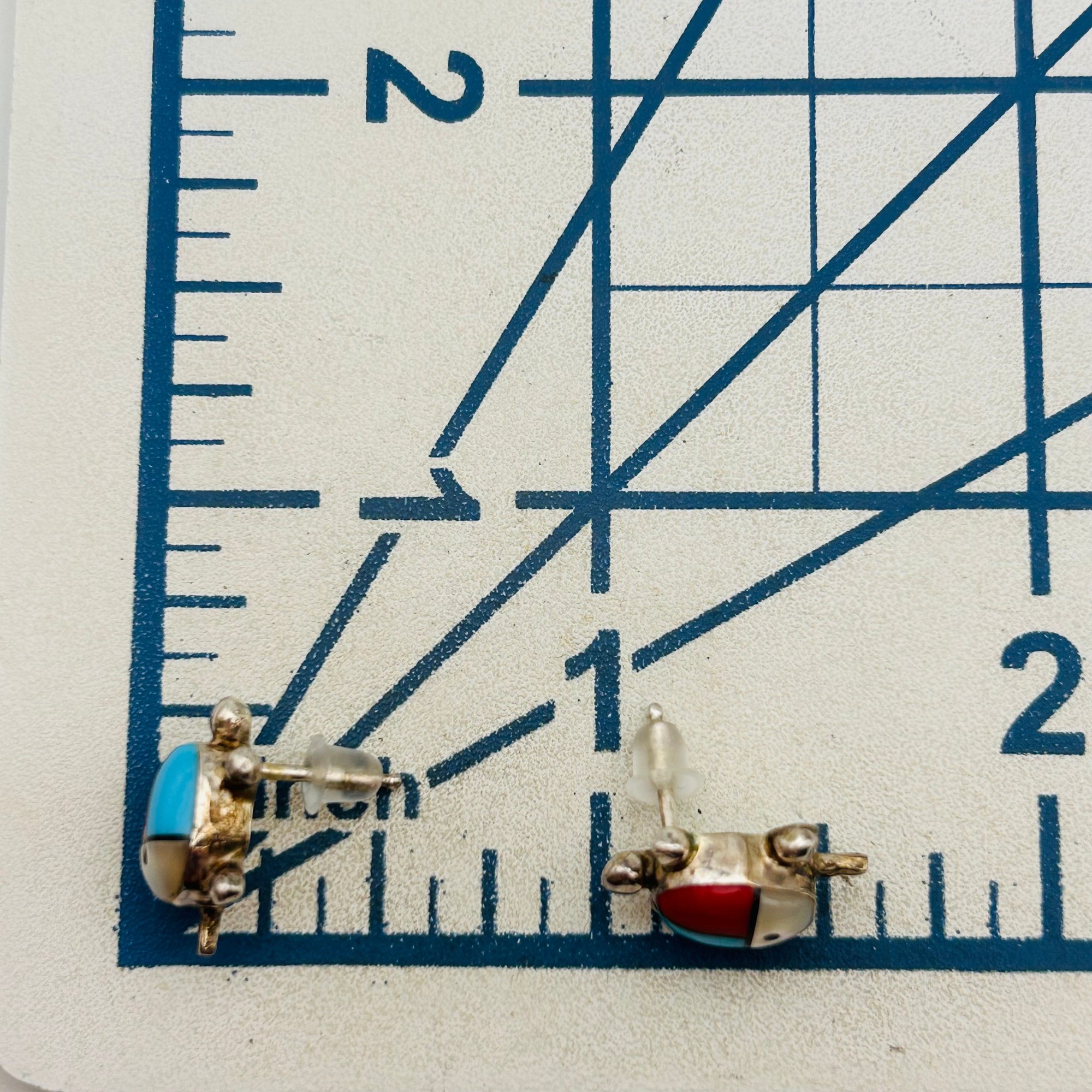 Zuni Sterling Inlay Stone Turtle Earrings