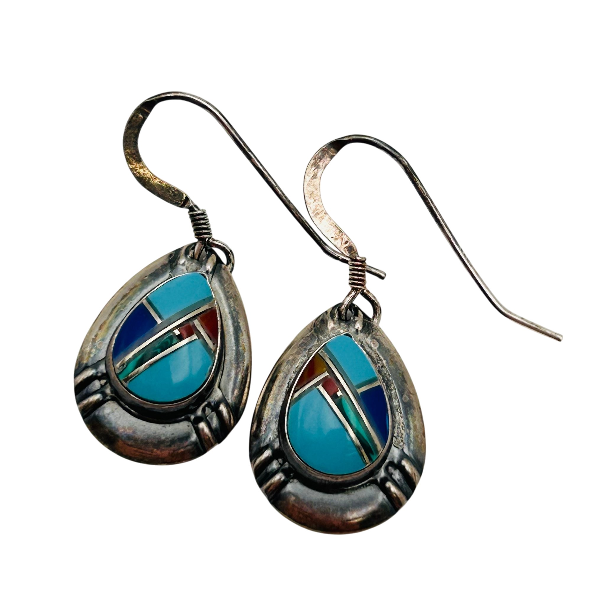 Southwest Sterling Inlay Multi-Stone Earrings