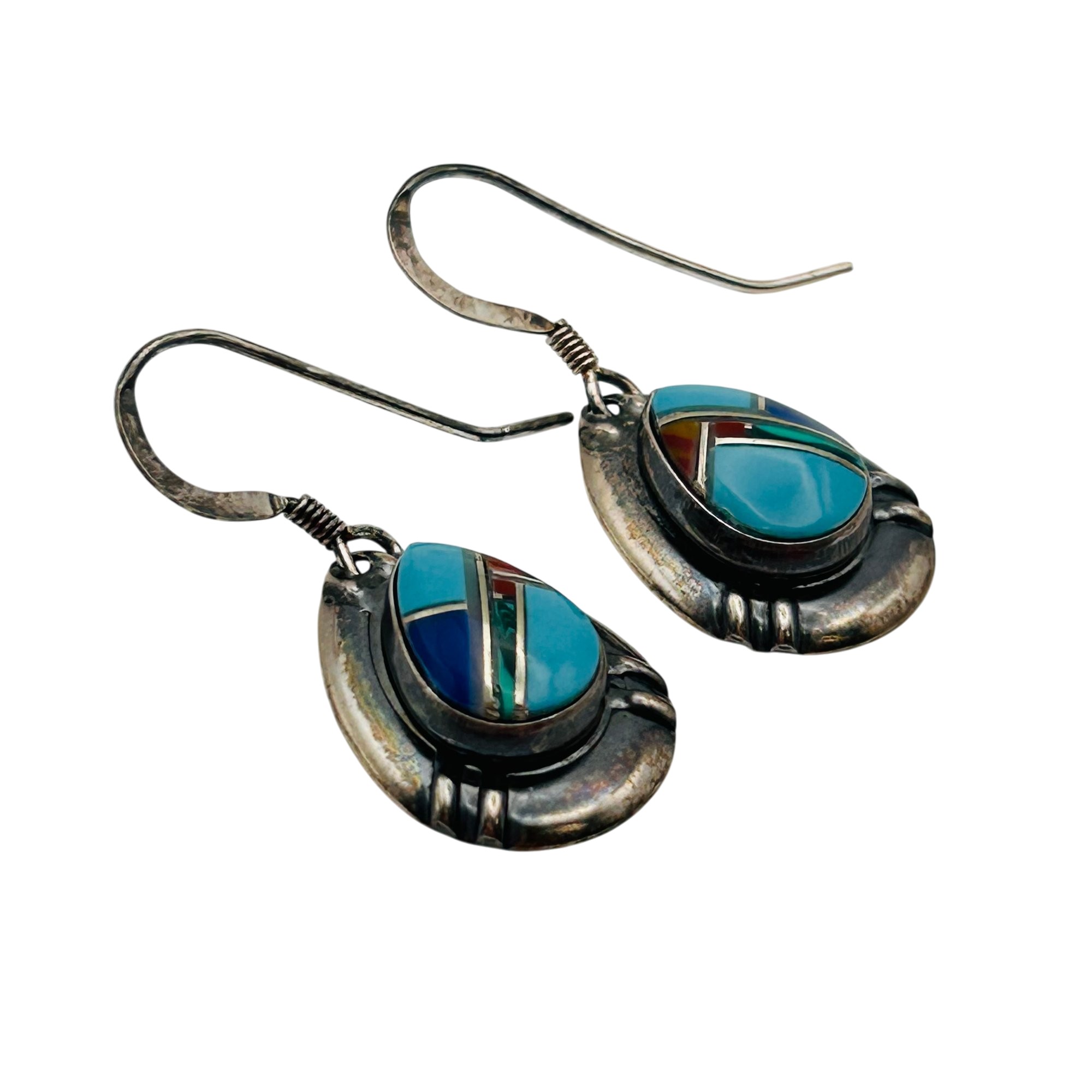 Southwest Sterling Inlay Multi-Stone Earrings