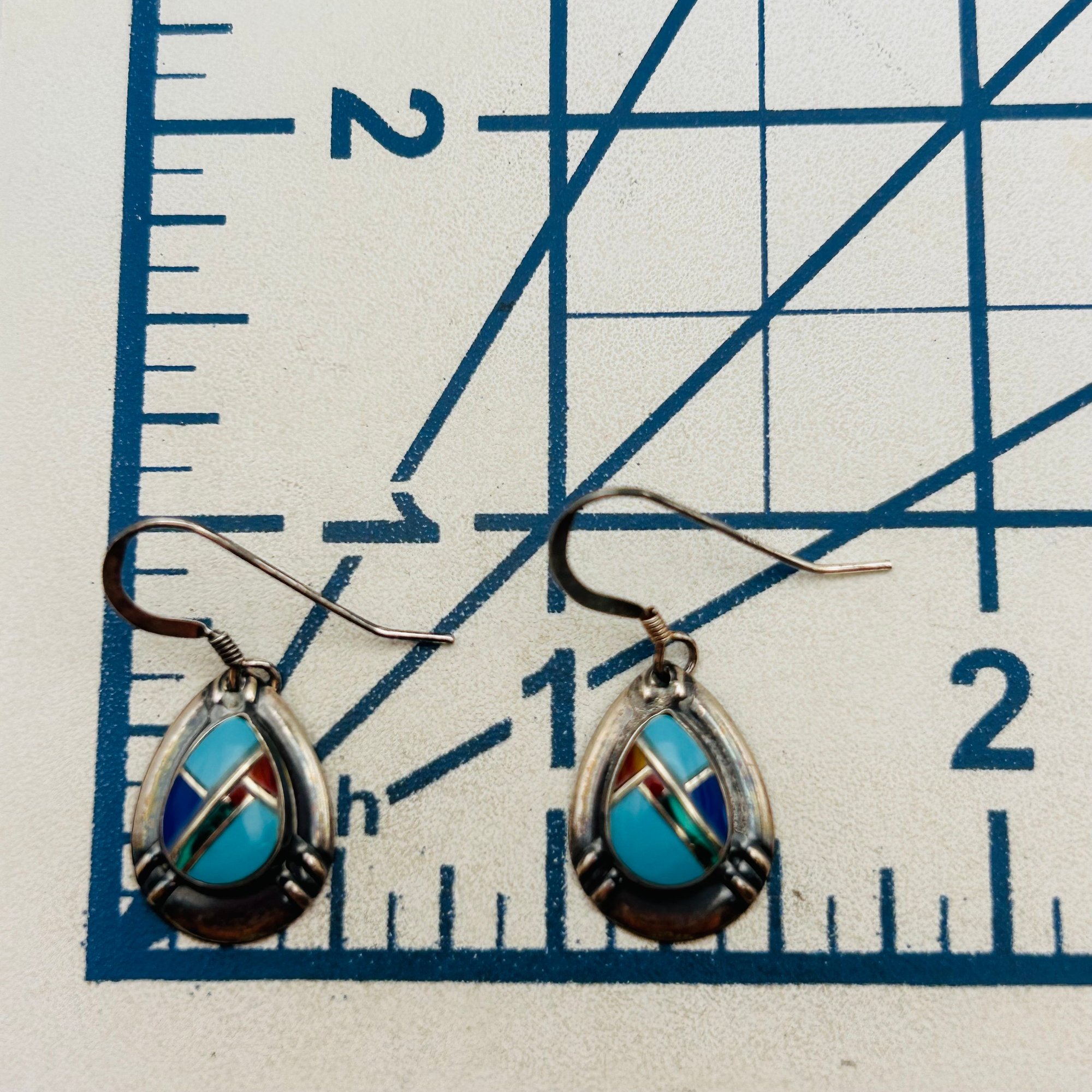 Southwest Sterling Inlay Multi-Stone Earrings
