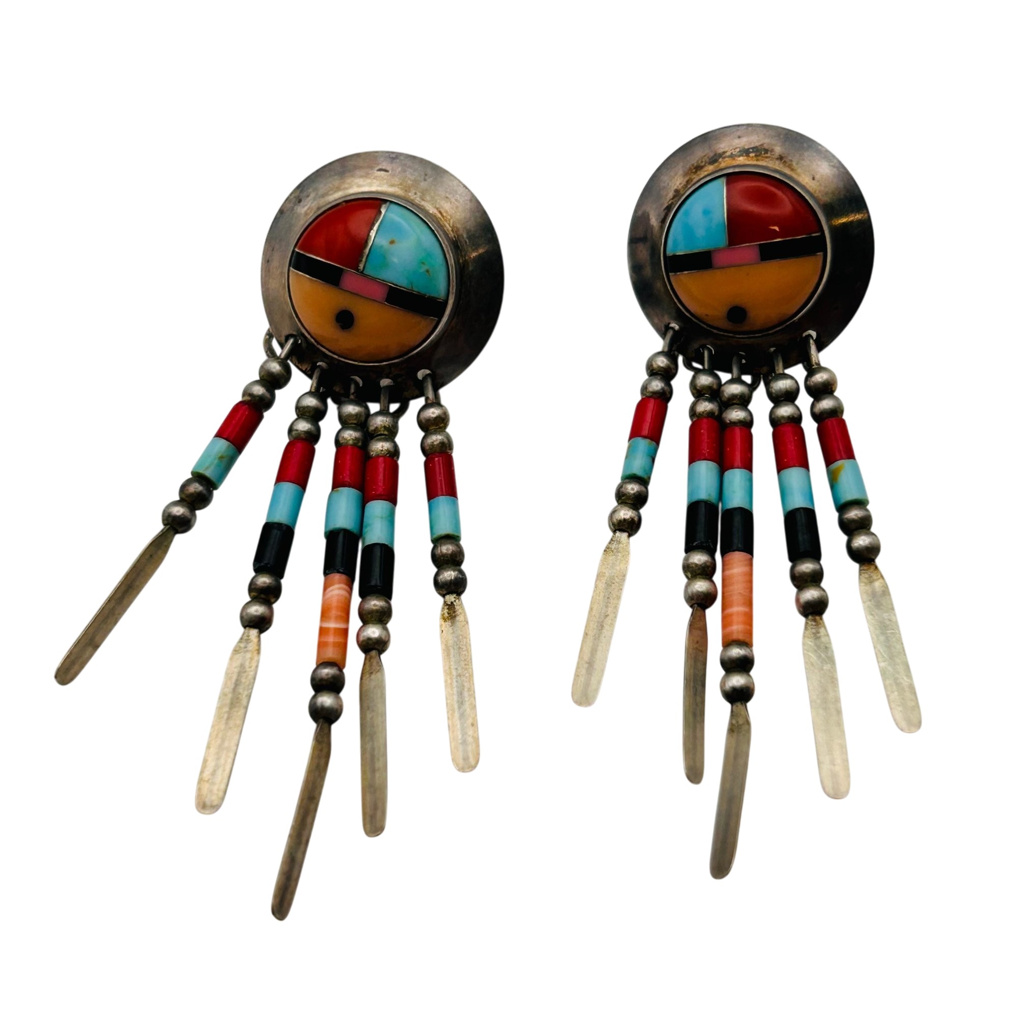 Quoc Trading Sterling Inlay Multi-Stone Earrings