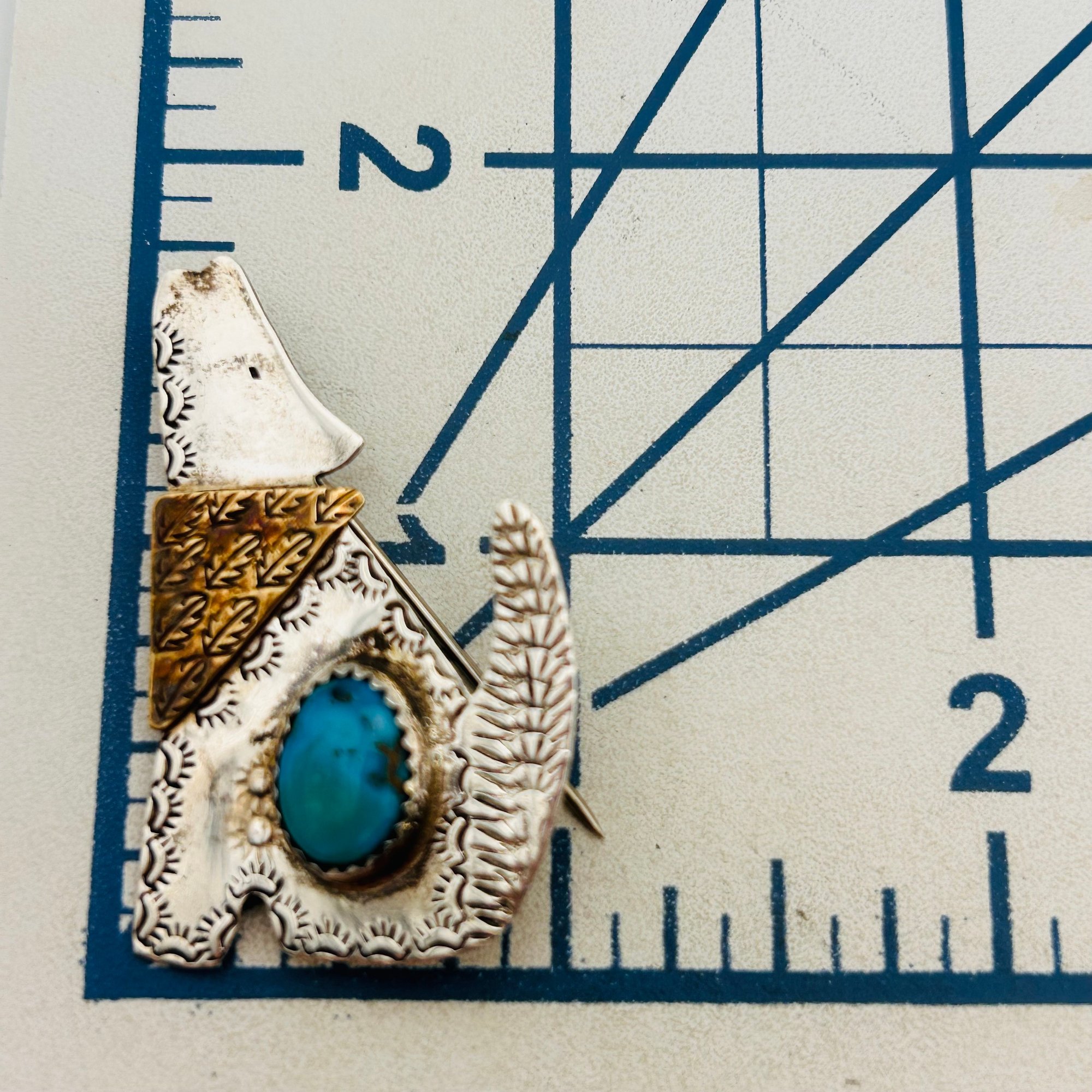 Signed Navajo Sterling Brass Accent Howling Dog Brooch