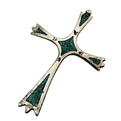 Southwest Sterling Inlay Stone Cross Pendant. Southwest sterling inlay stone cross pendant 7.8g 