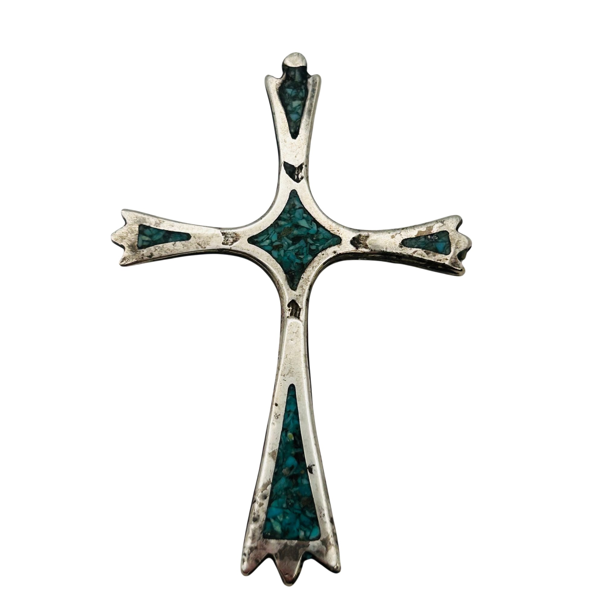 Southwest Sterling Inlay Stone Cross Pendant