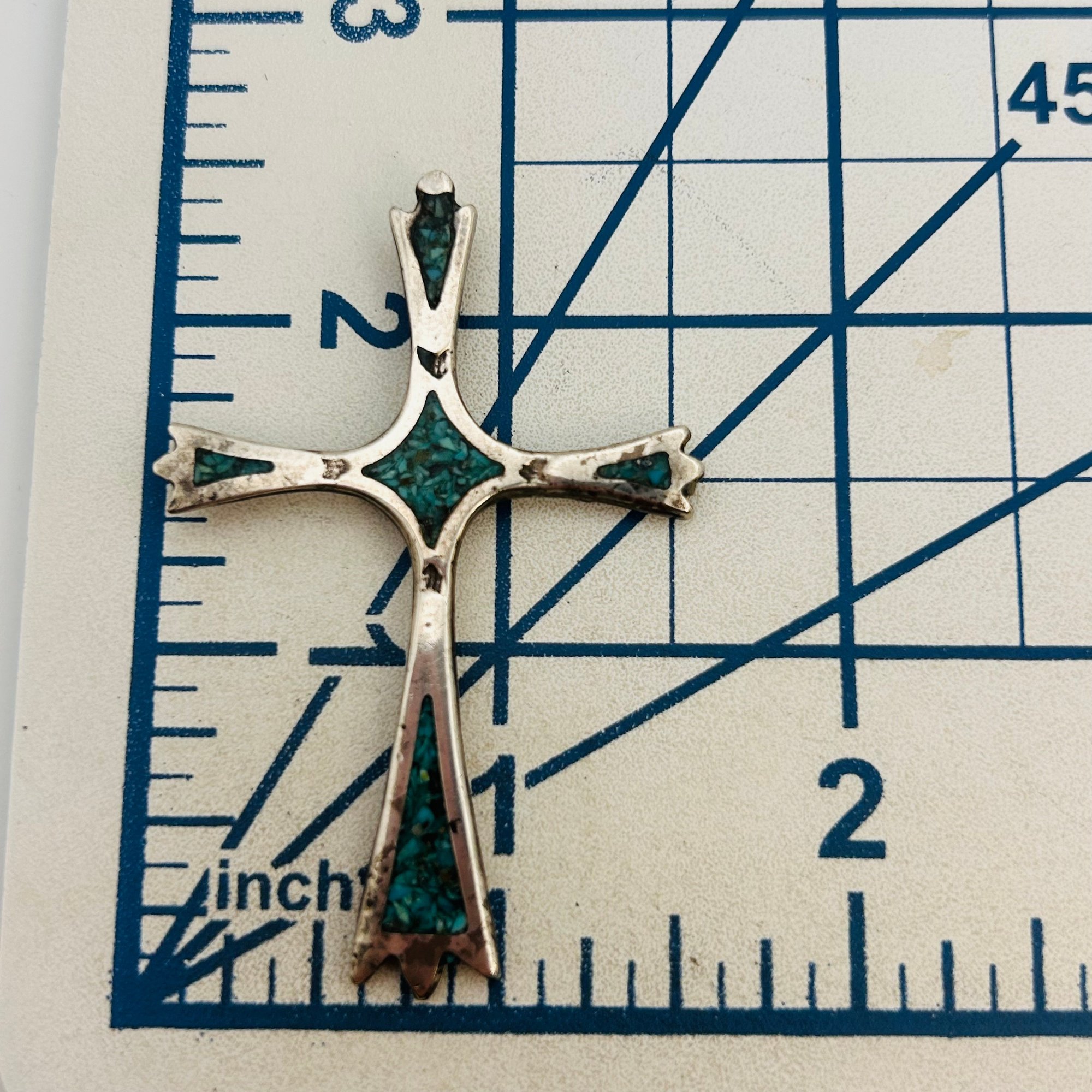 Southwest Sterling Inlay Stone Cross Pendant