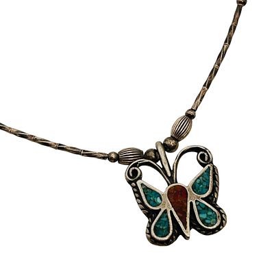 Southwest Sterling Butterfly Pendant Necklace. Southwest sterling Liquid Silver butterfly 