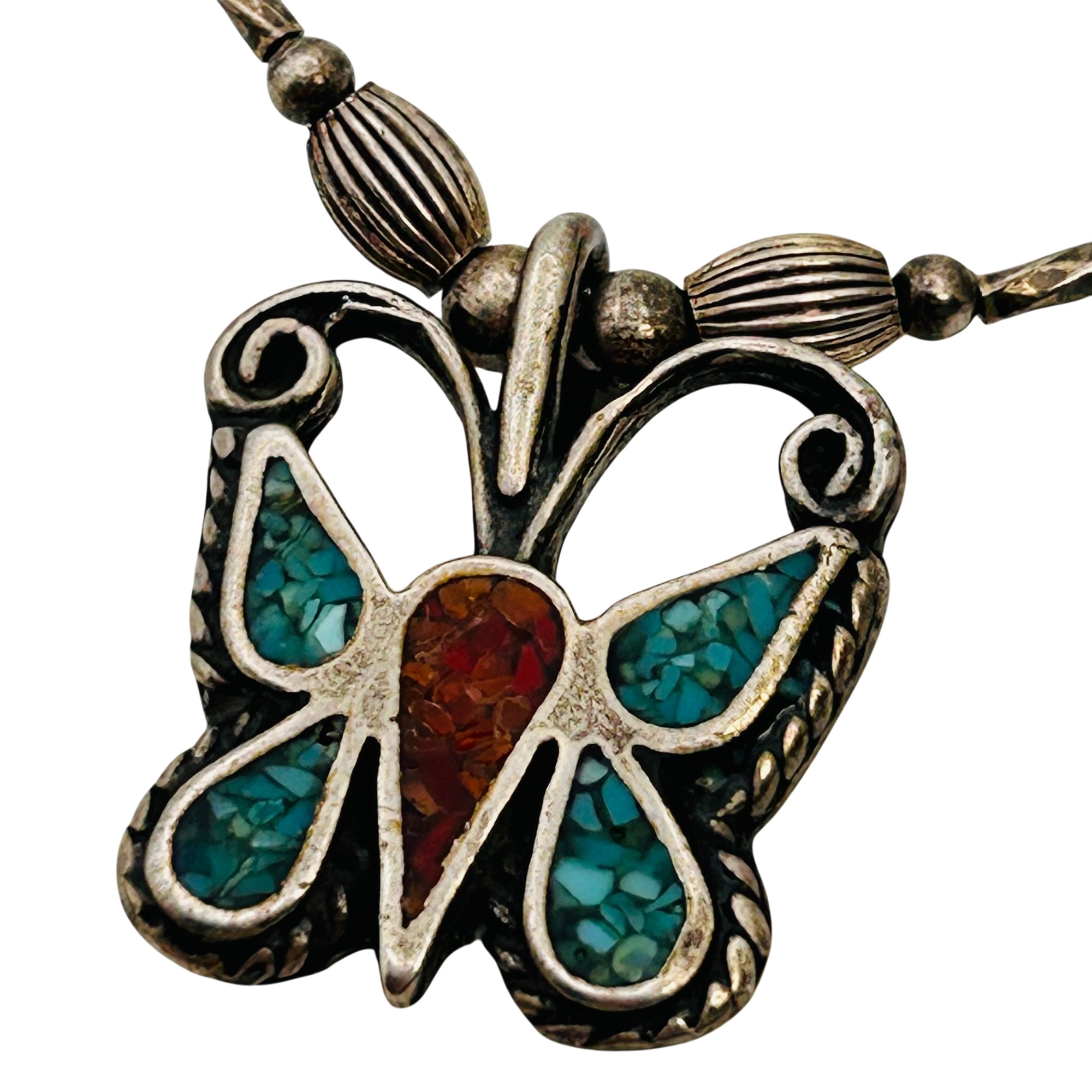 Southwest Sterling Butterfly Pendant Necklace