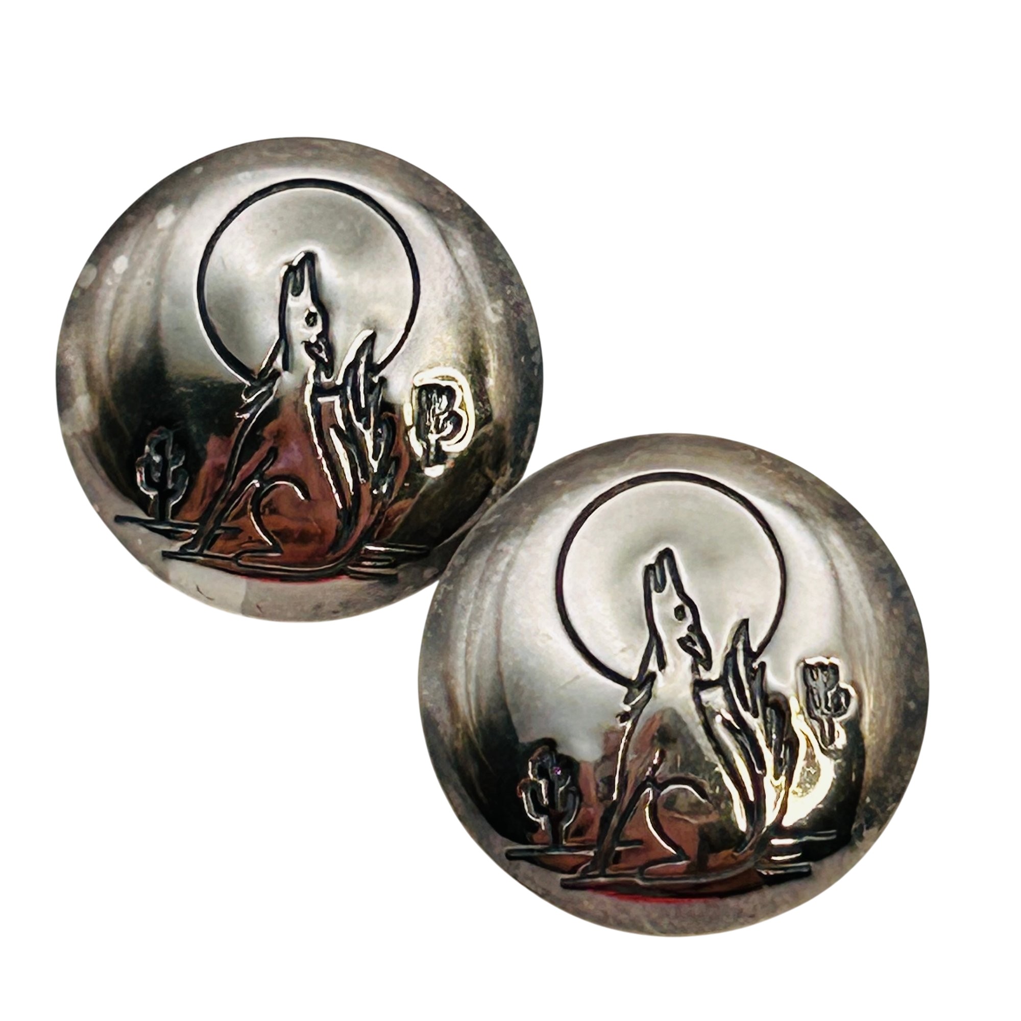 Signed Navajo Sterling Howling Wolf Earrings