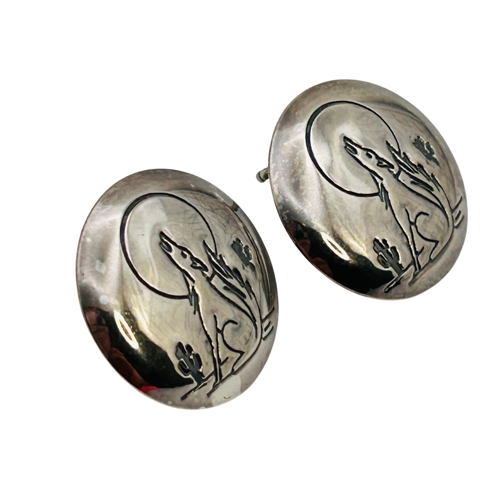 Signed Navajo Sterling Howling Wolf Earrings
