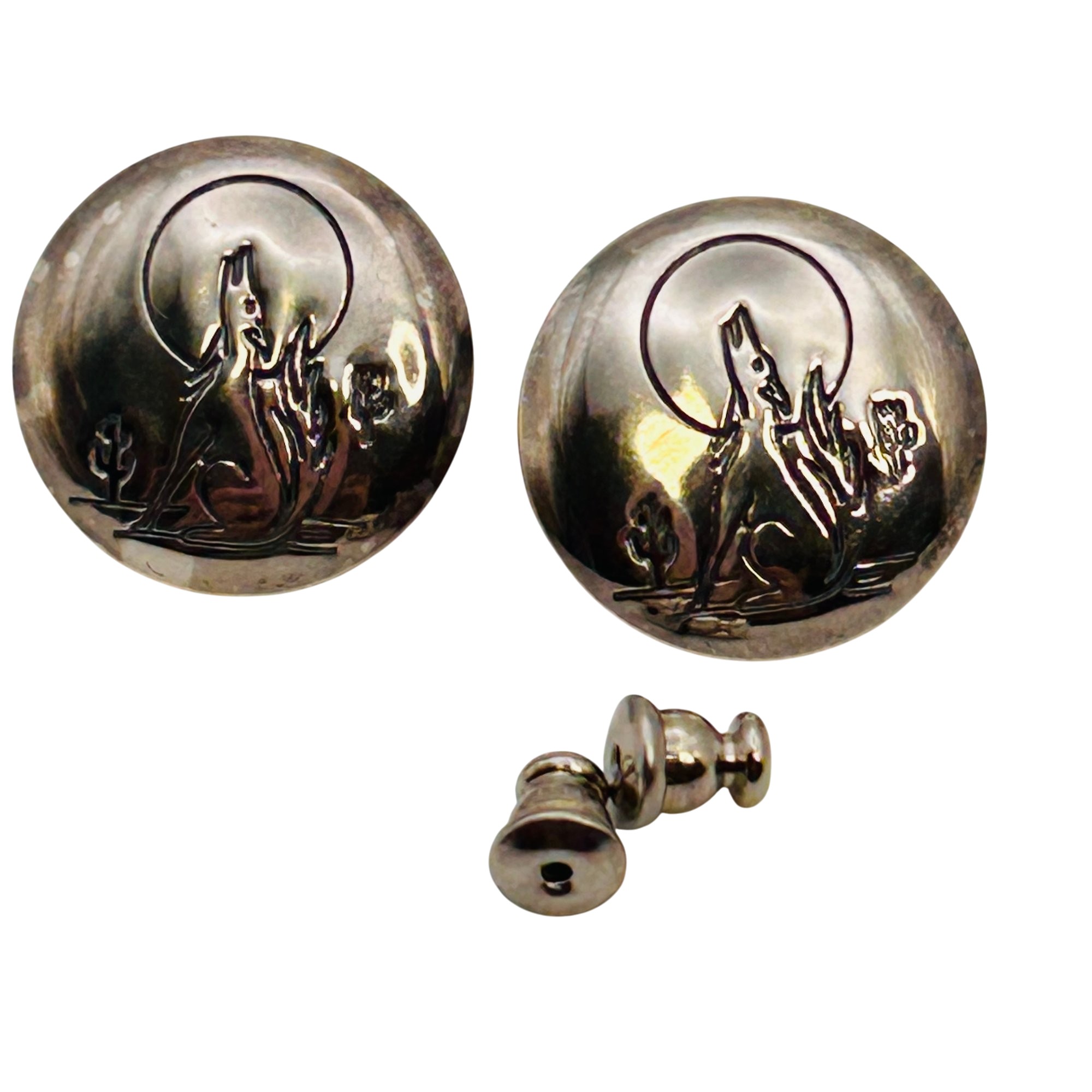 Signed Navajo Sterling Howling Wolf Earrings