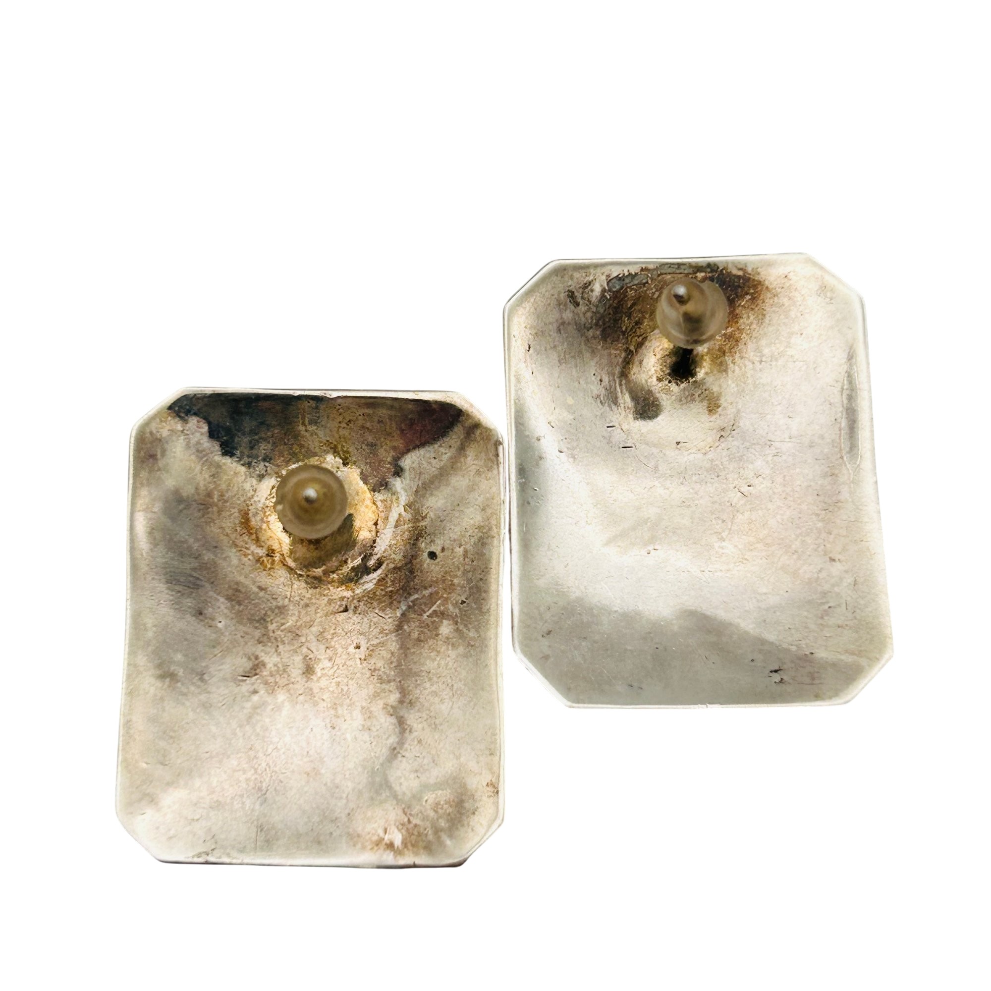 Vintage Navajo Sterling Cabochon Onyx Earrings