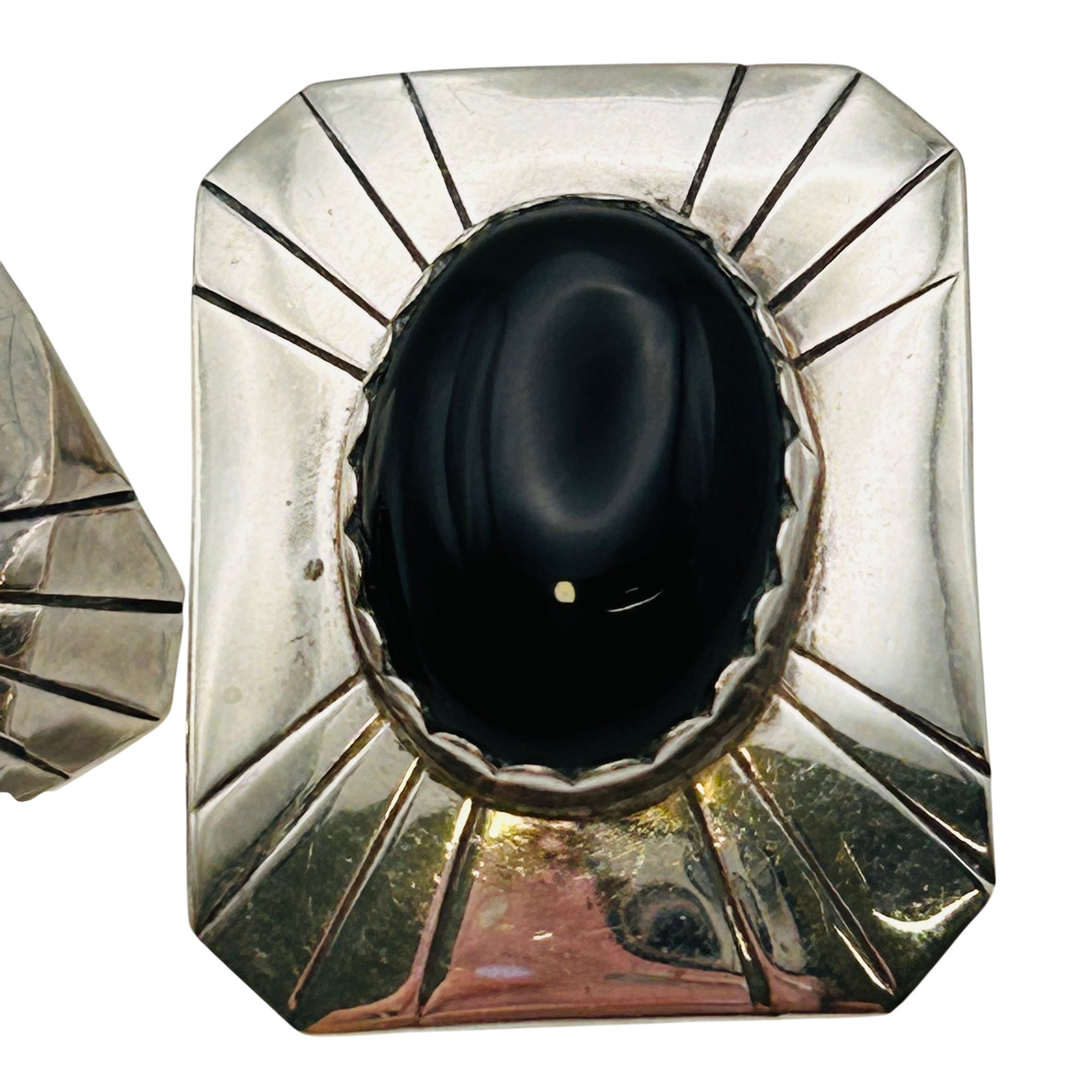 Vintage Navajo Sterling Cabochon Onyx Earrings