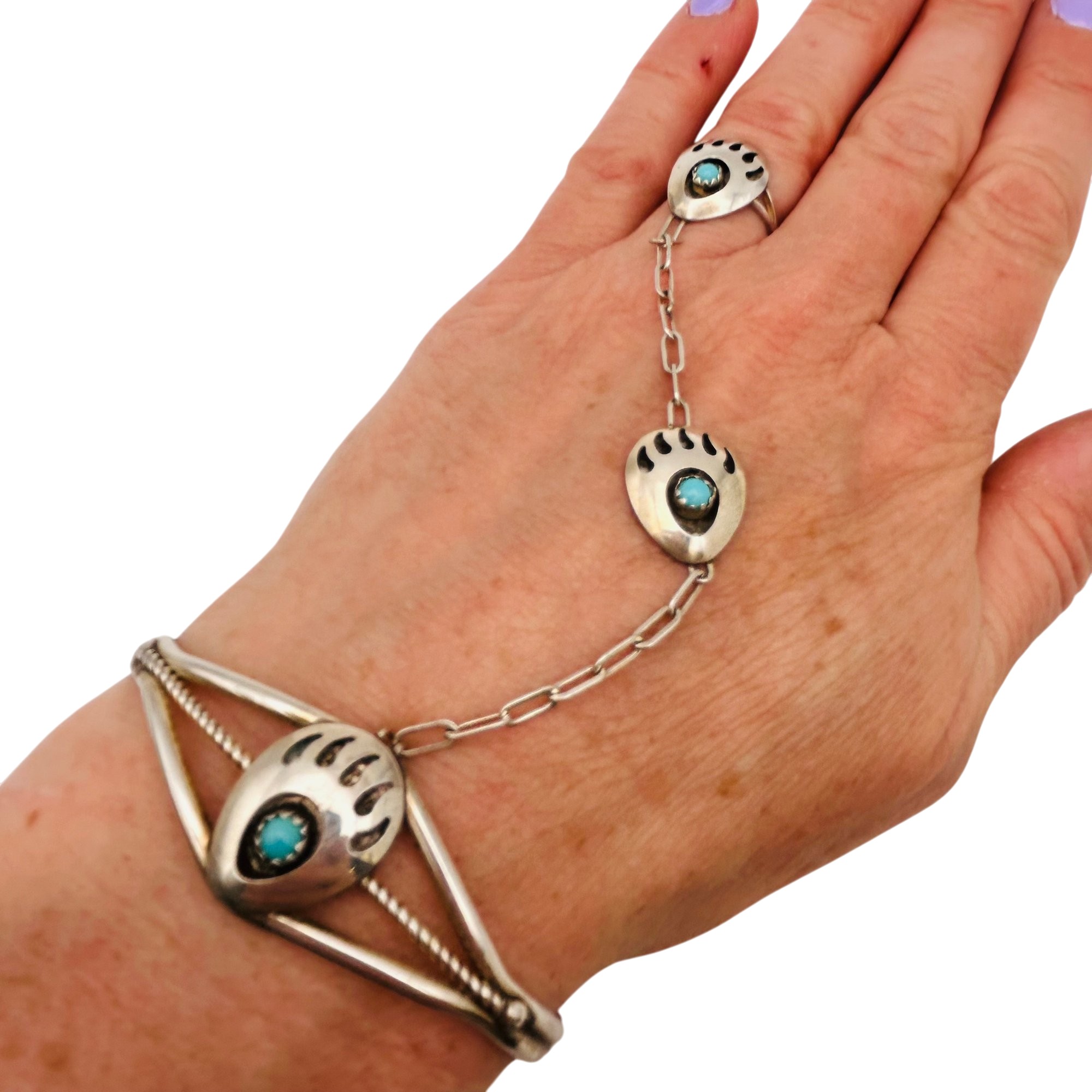 Navajo Sterling Bear Claw Slave Bracelet Sz 7