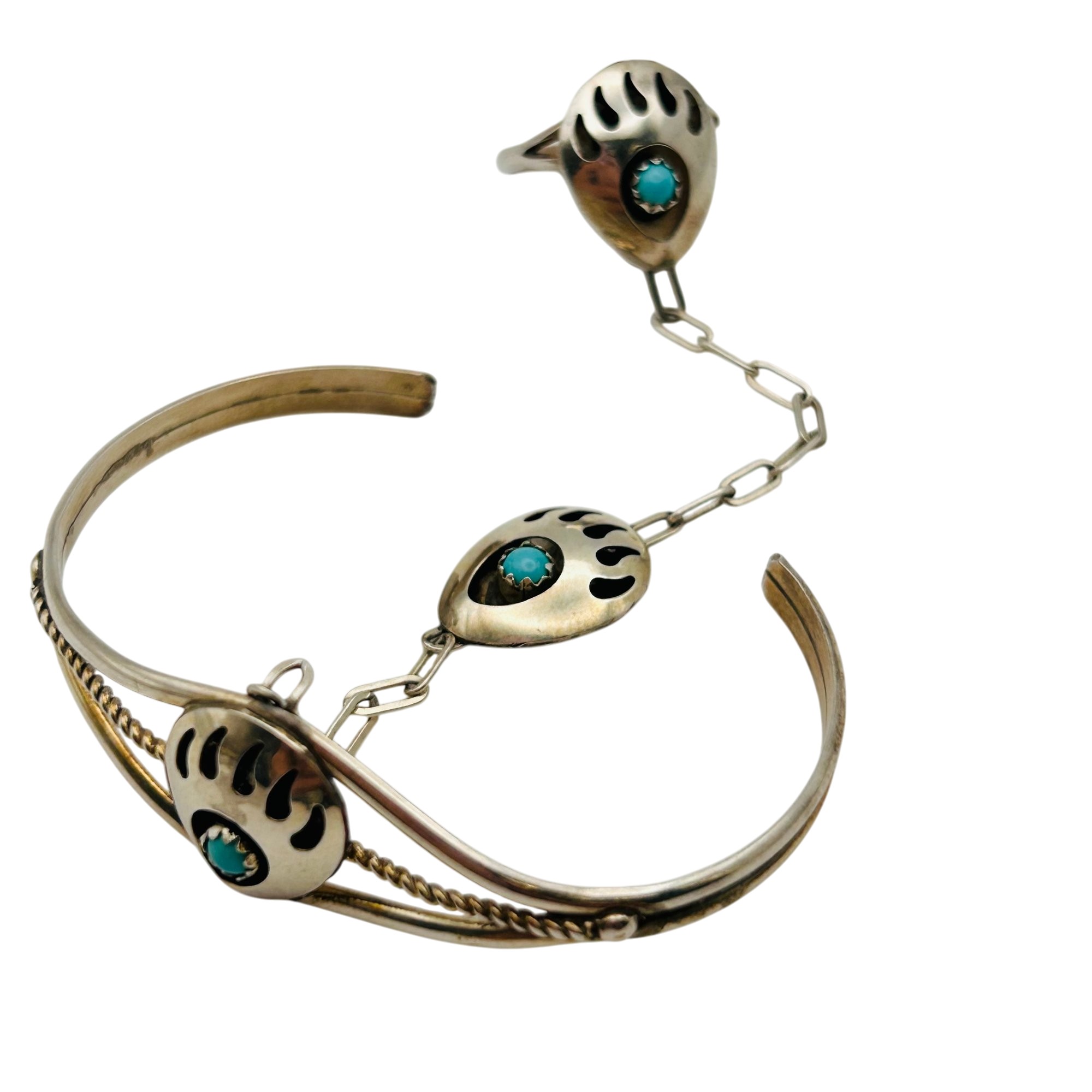 Navajo Sterling Bear Claw Slave Bracelet Sz 7