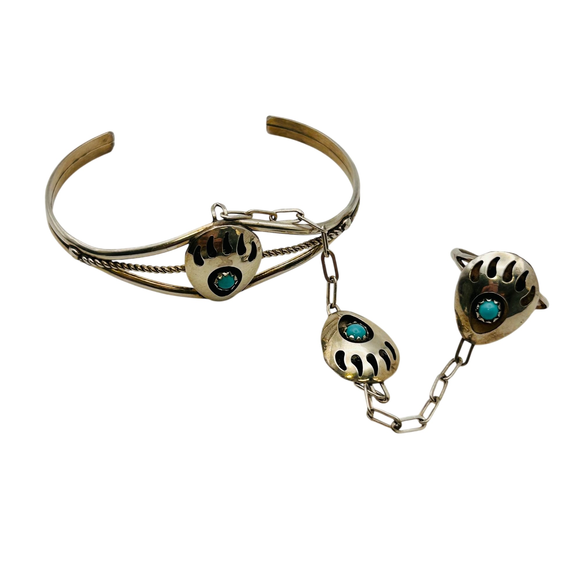Navajo Sterling Bear Claw Slave Bracelet Sz 7