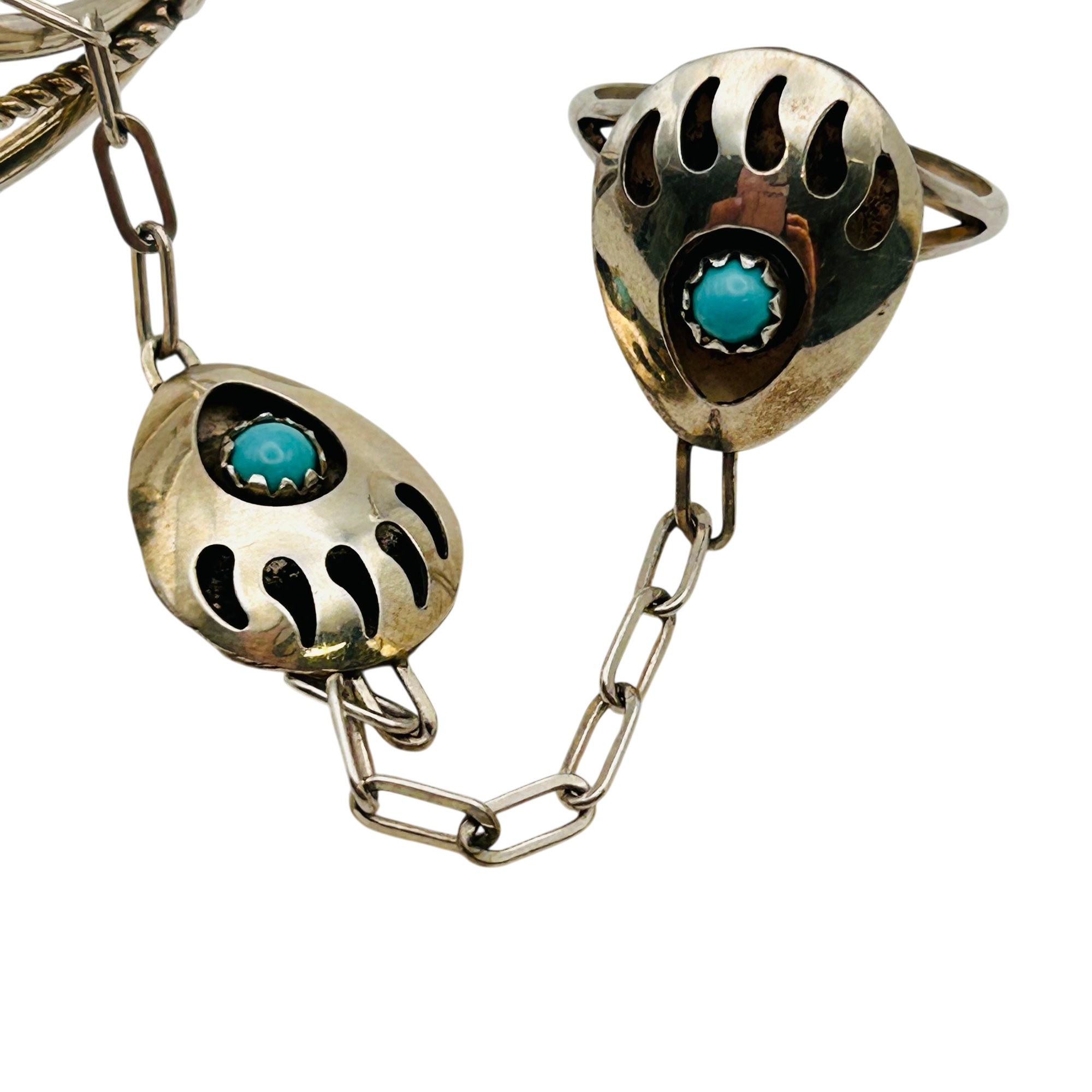 Navajo Sterling Bear Claw Slave Bracelet Sz 7