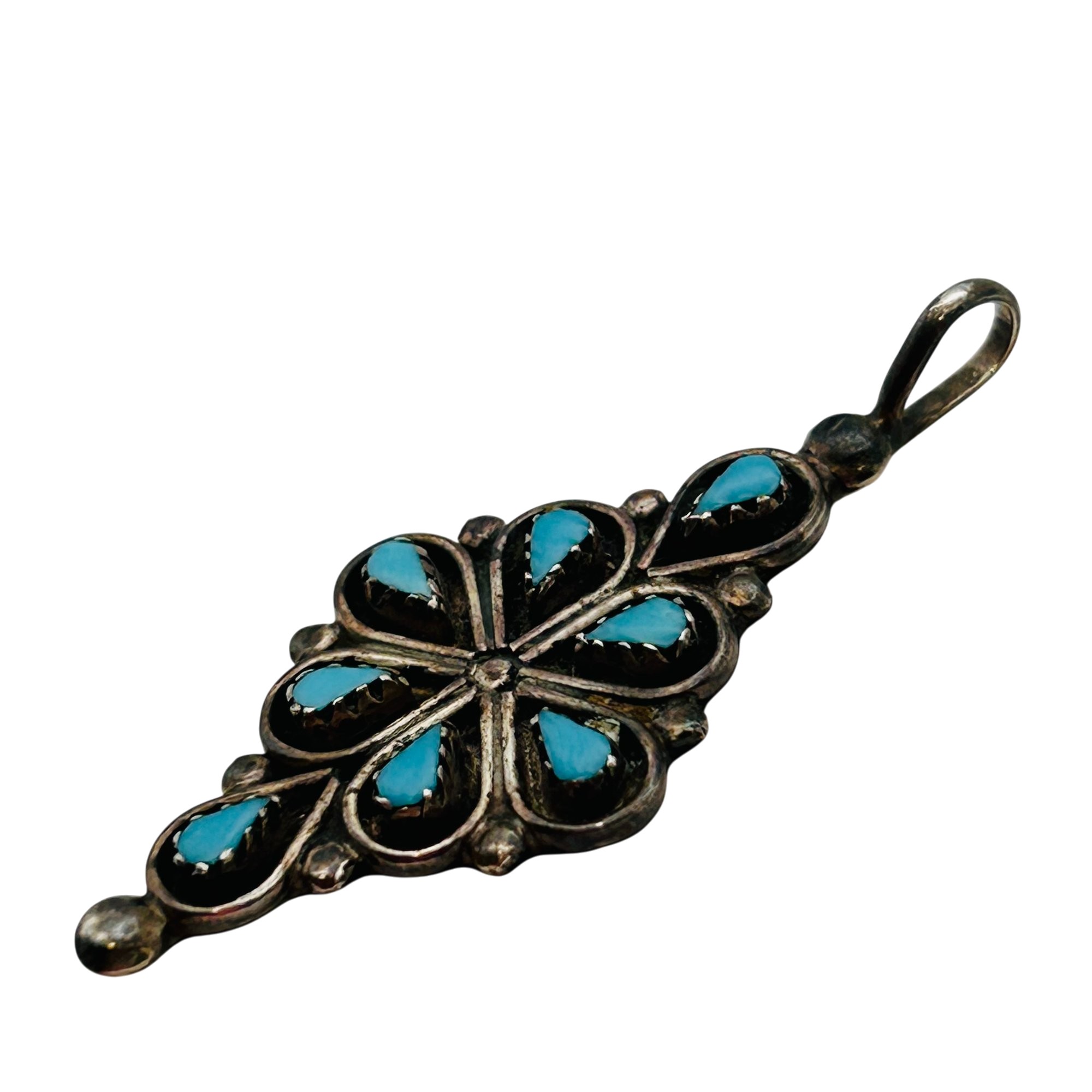 Zuni Sterling Petite Point Turquoise Pendant