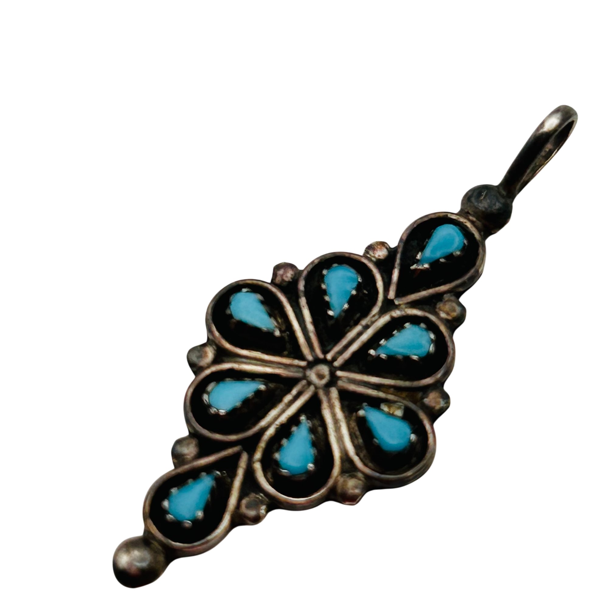 Zuni Sterling Petite Point Turquoise Pendant