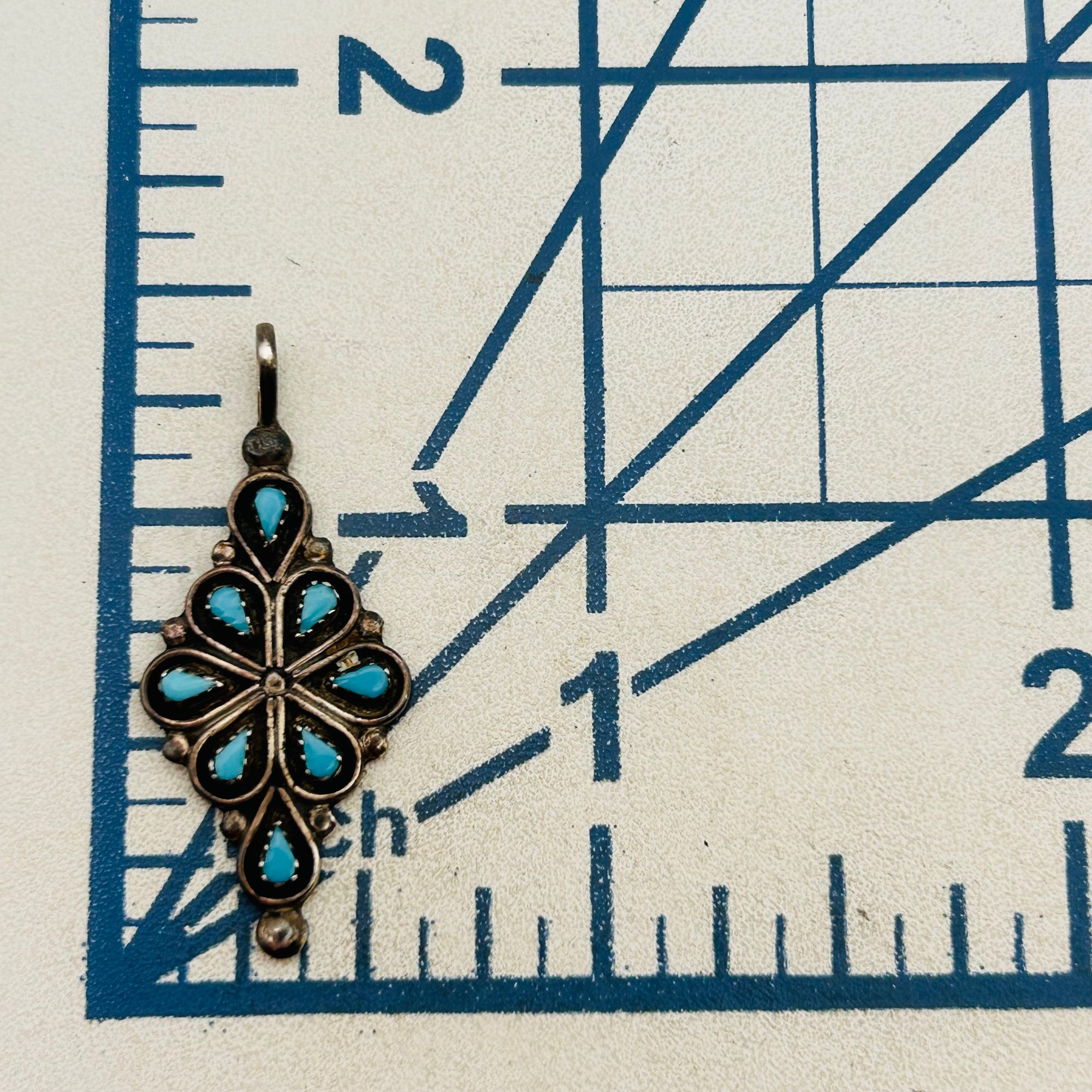 Zuni Sterling Petite Point Turquoise Pendant