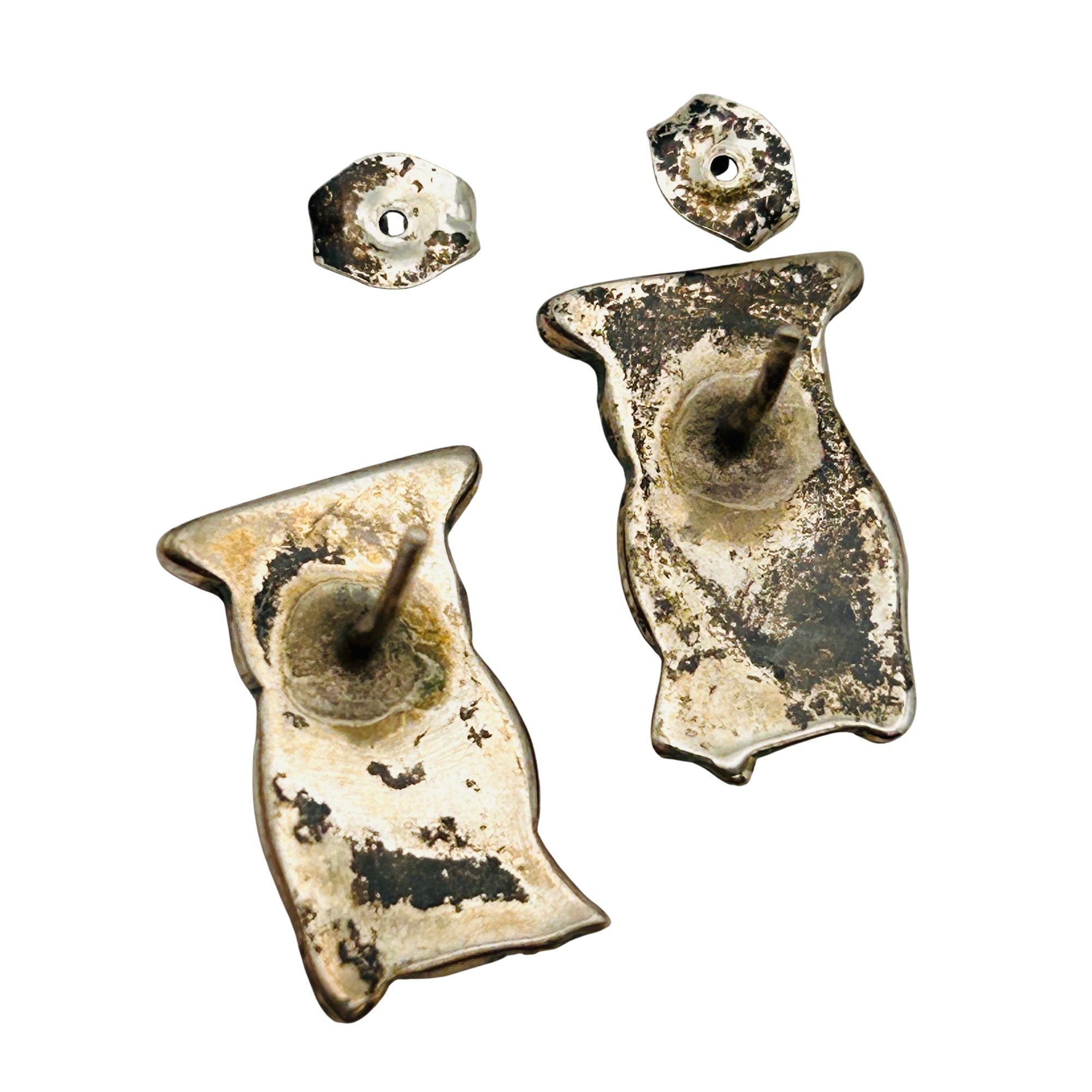 Vintage Zuni Sterling Inlay Stone Owl Earrings