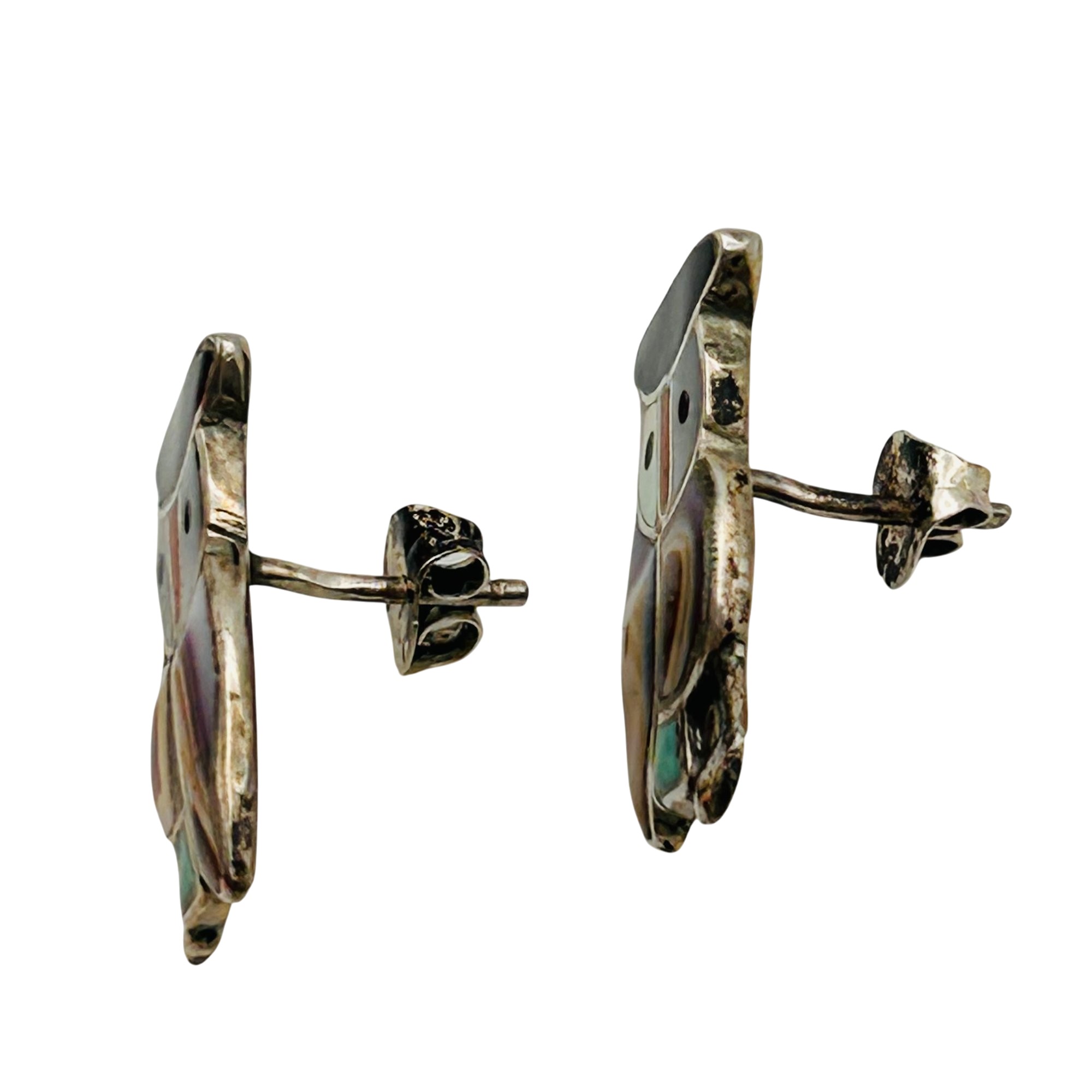 Vintage Zuni Sterling Inlay Stone Owl Earrings