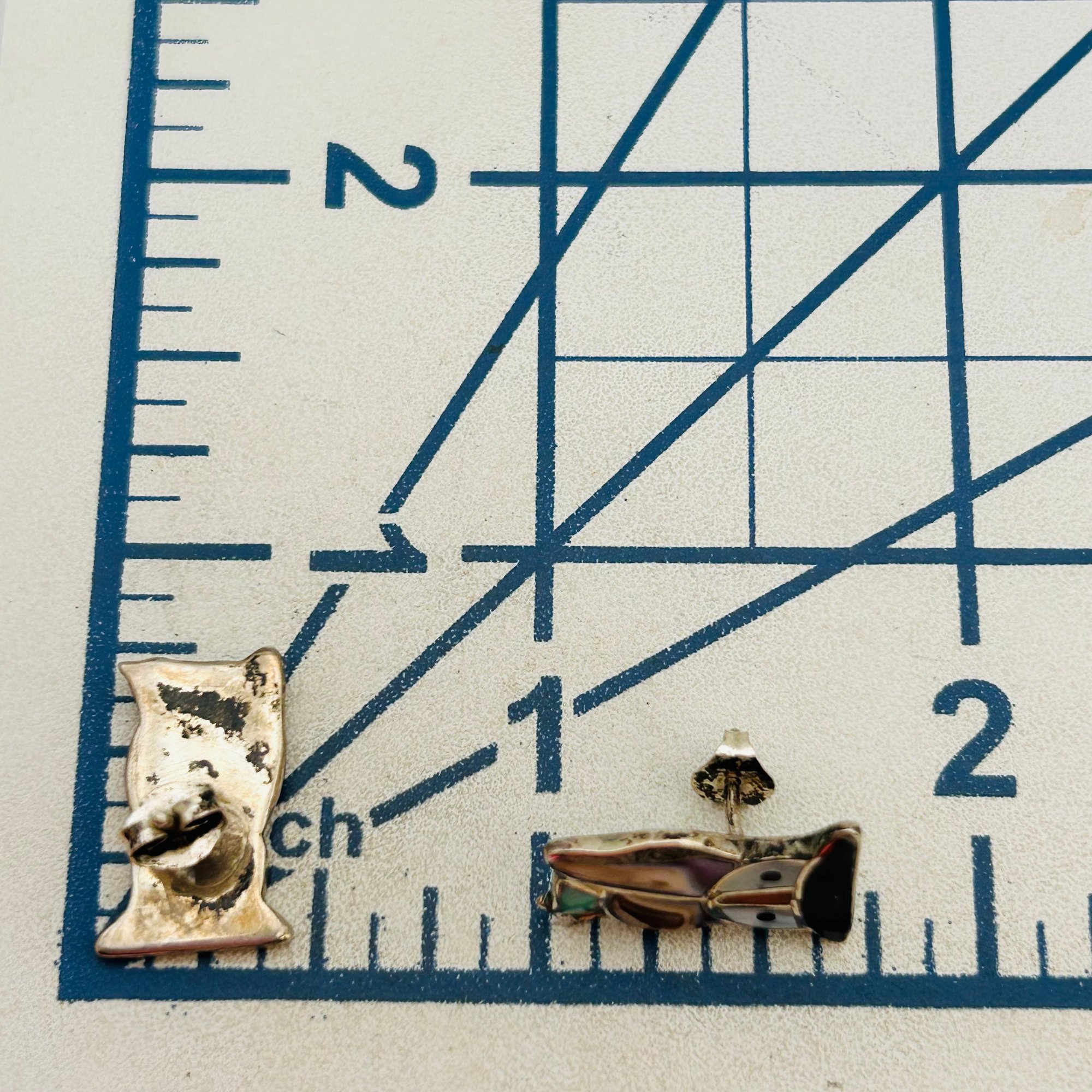 Vintage Zuni Sterling Inlay Stone Owl Earrings