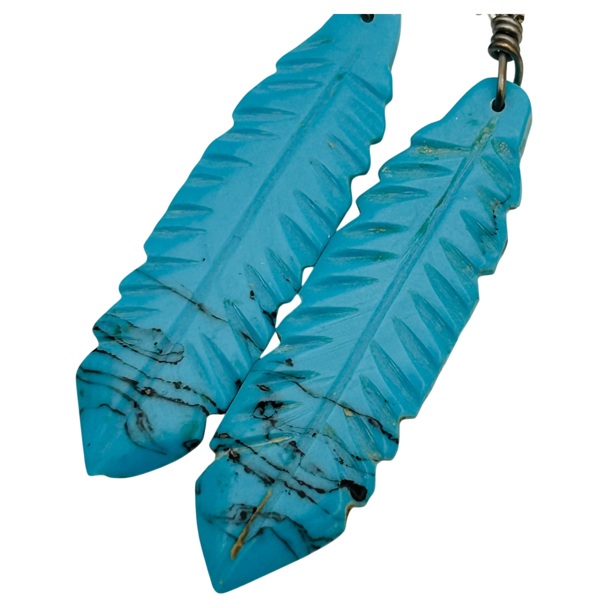 Southwest Sterling Carved Block Turquoise Earrings