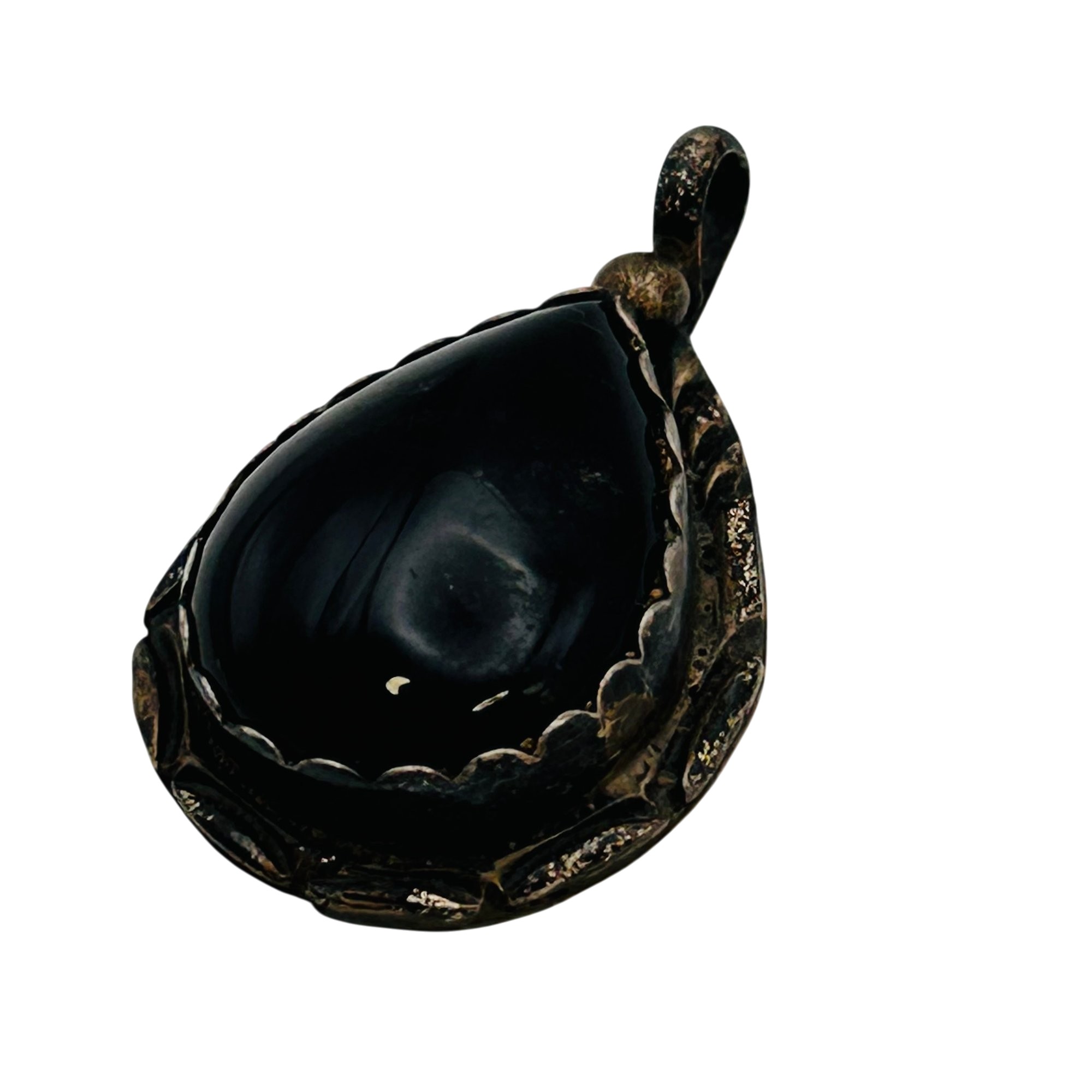 Signed Vintage Navajo Sterling Onyx Pendant