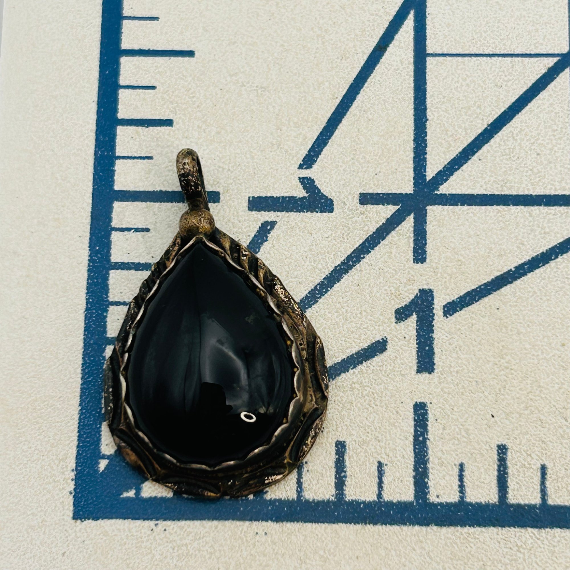 Signed Vintage Navajo Sterling Onyx Pendant