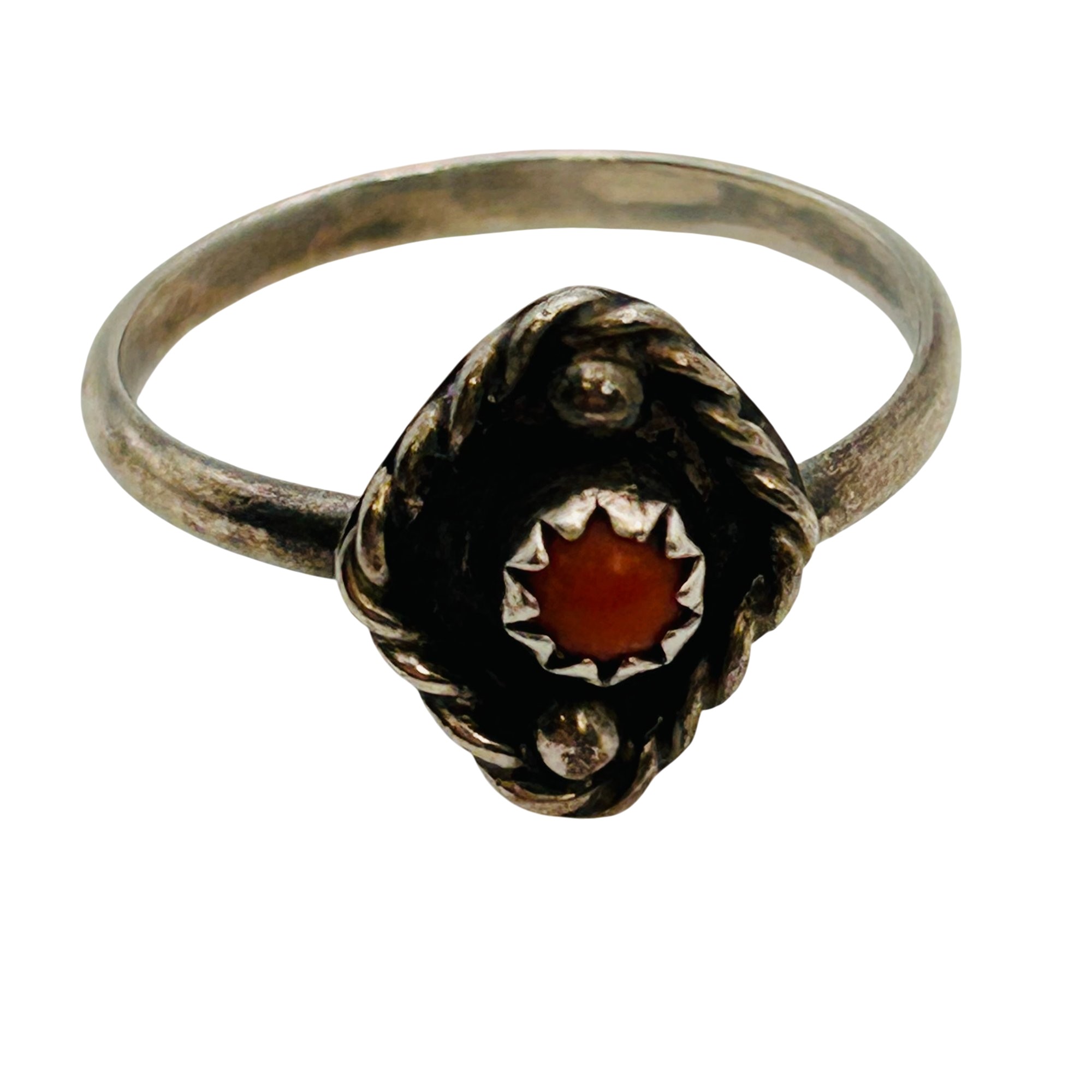 Vintage Navajo Sterling Coral Ring Sz 7