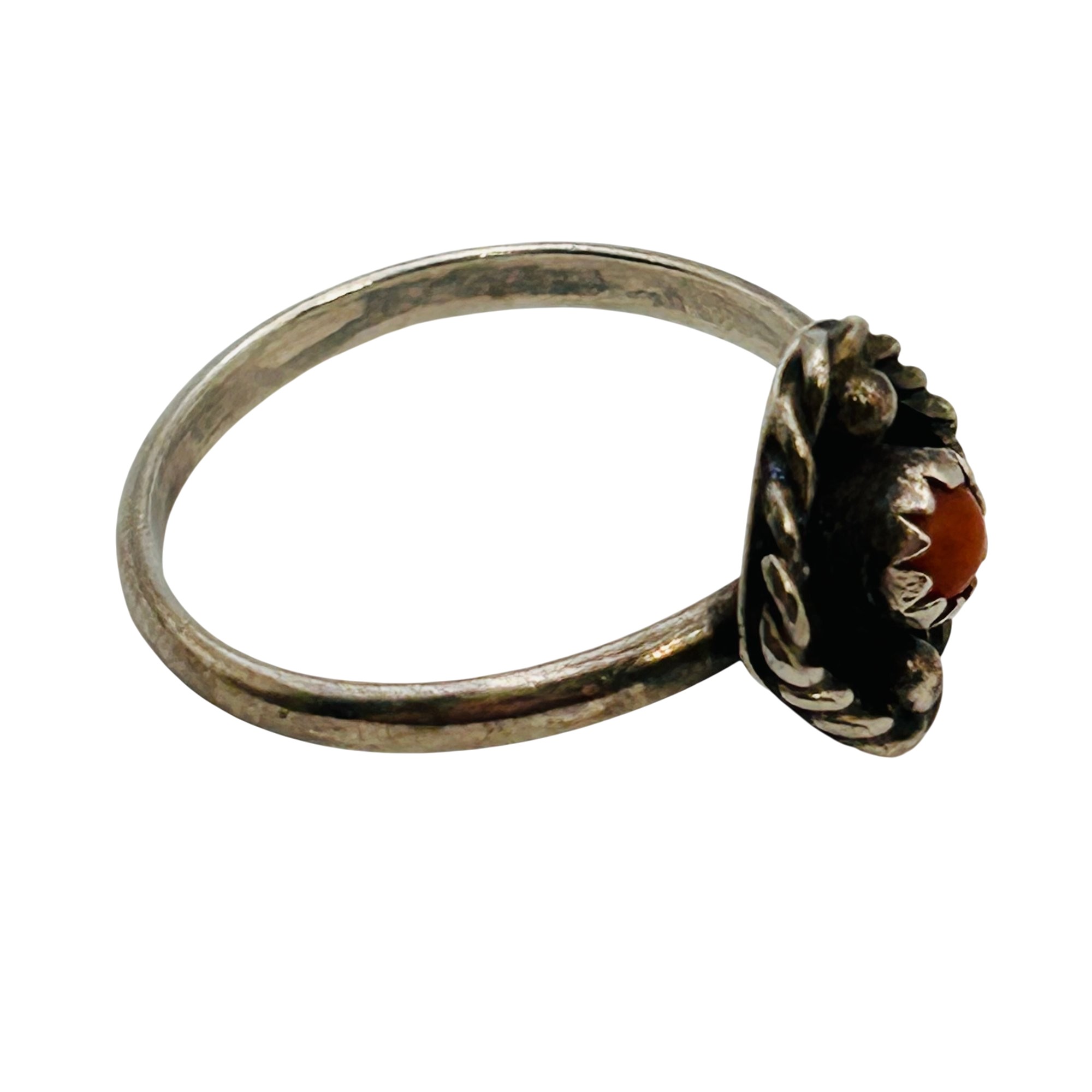 Vintage Navajo Sterling Coral Ring Sz 7