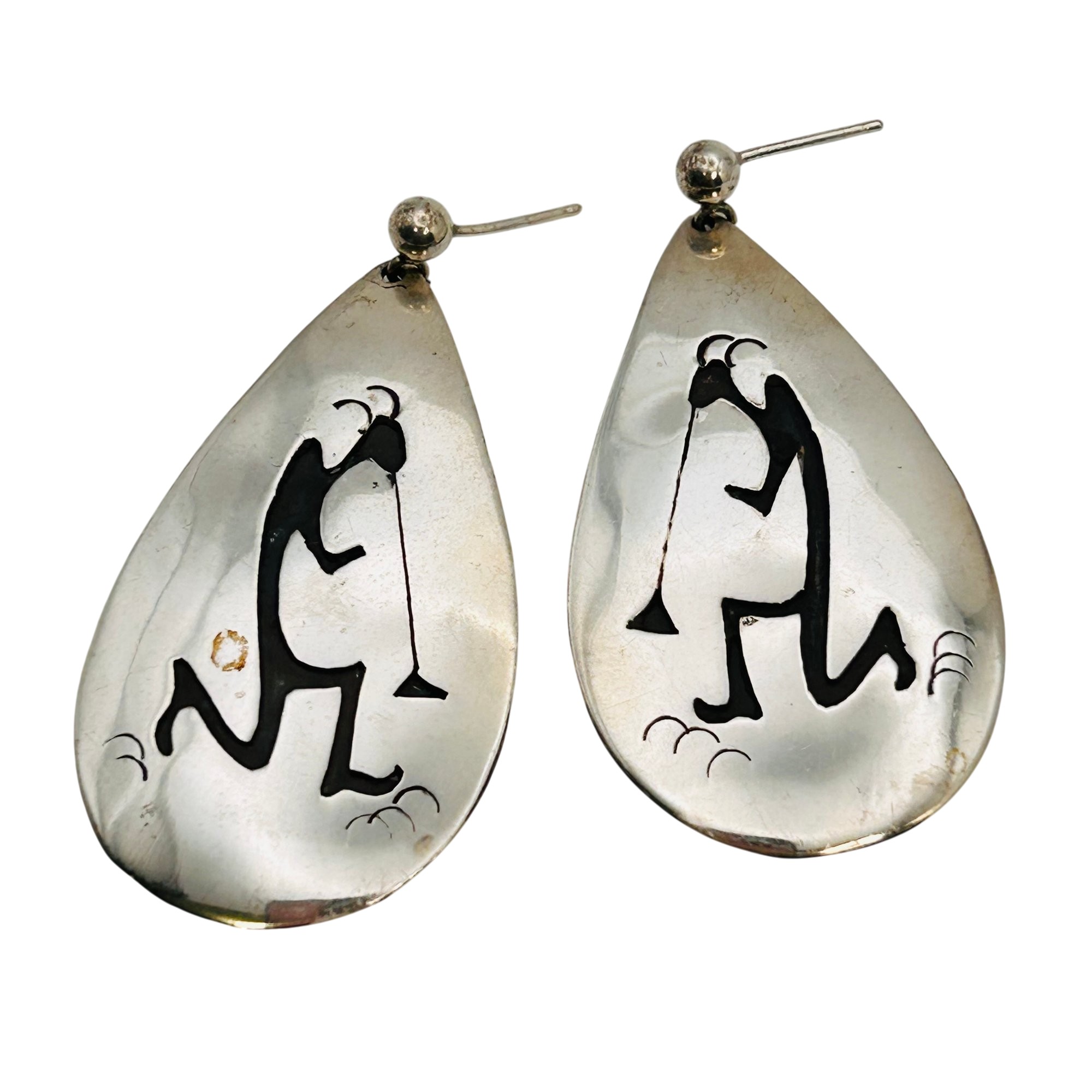 Native Sterling Overlay Kokopelli Earrings