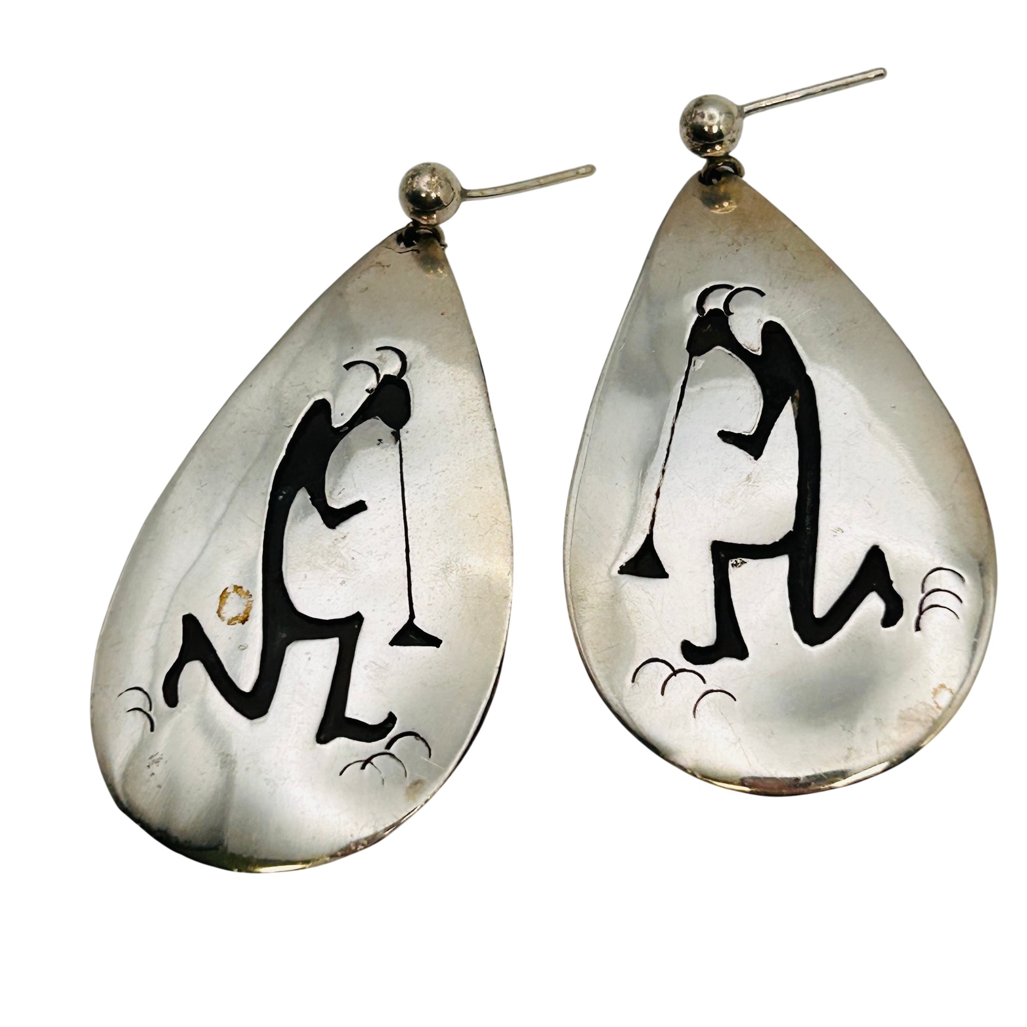 Native Sterling Overlay Kokopelli Earrings