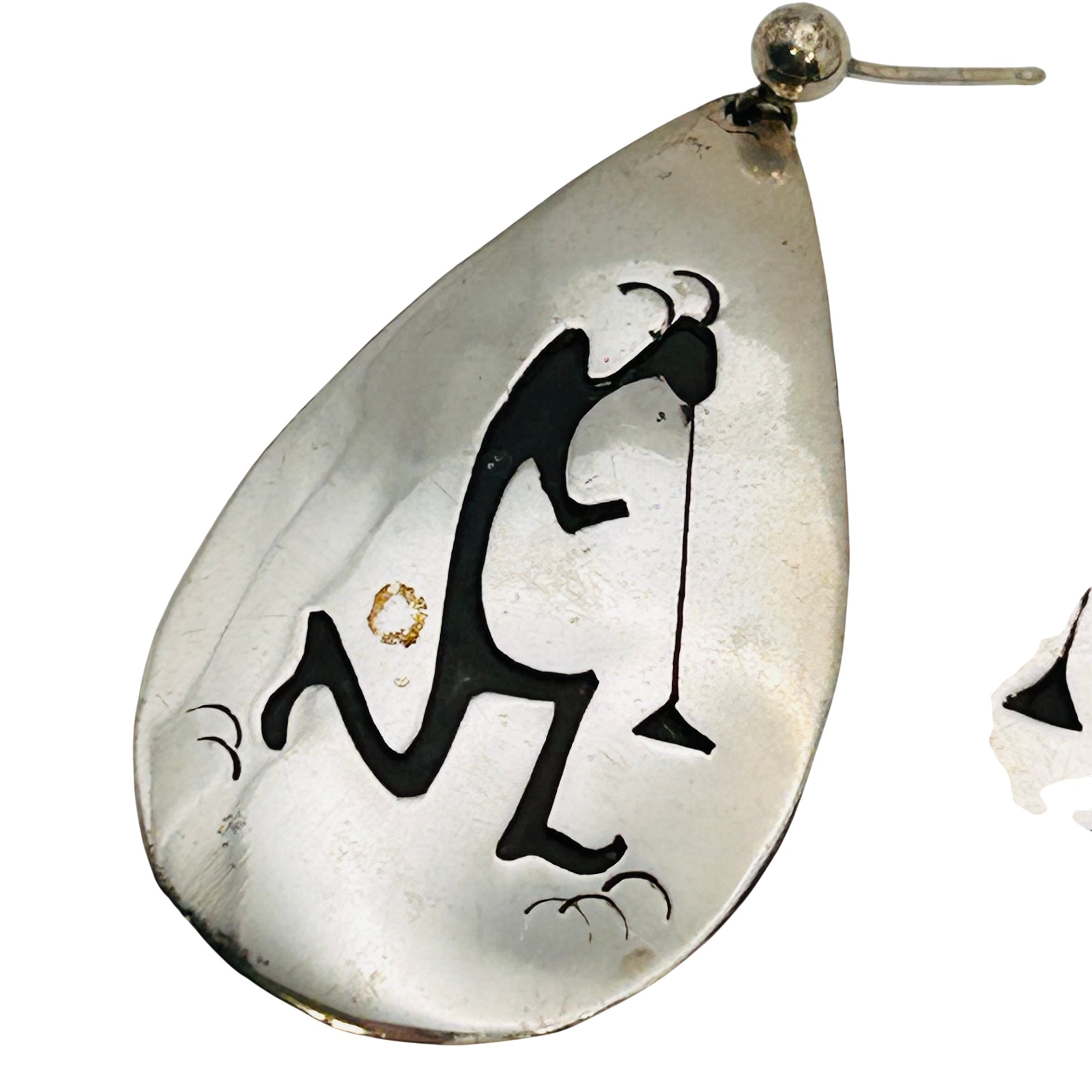 Native Sterling Overlay Kokopelli Earrings