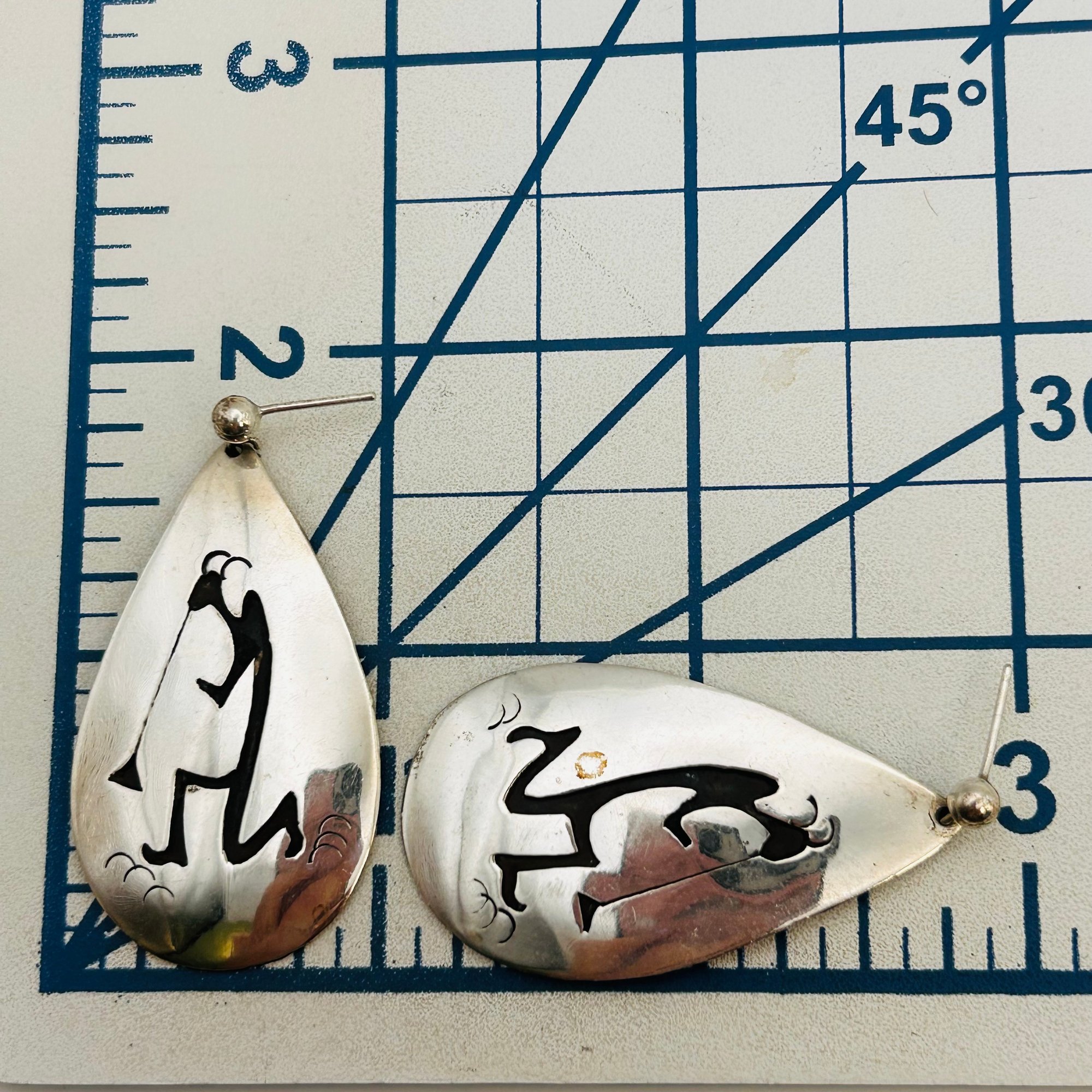 Native Sterling Overlay Kokopelli Earrings