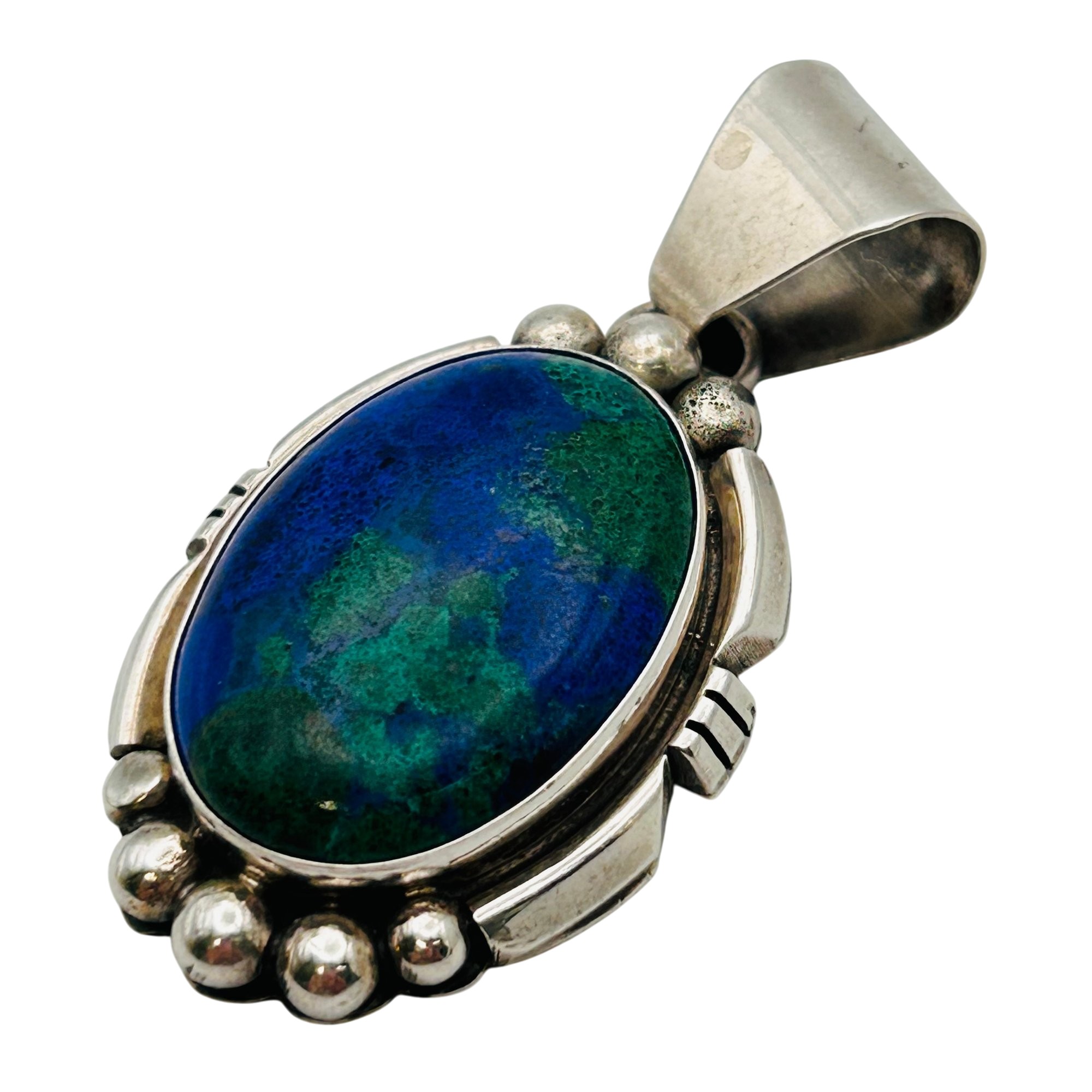 Signed Navajo Sterling Azurmalachite Pendant
