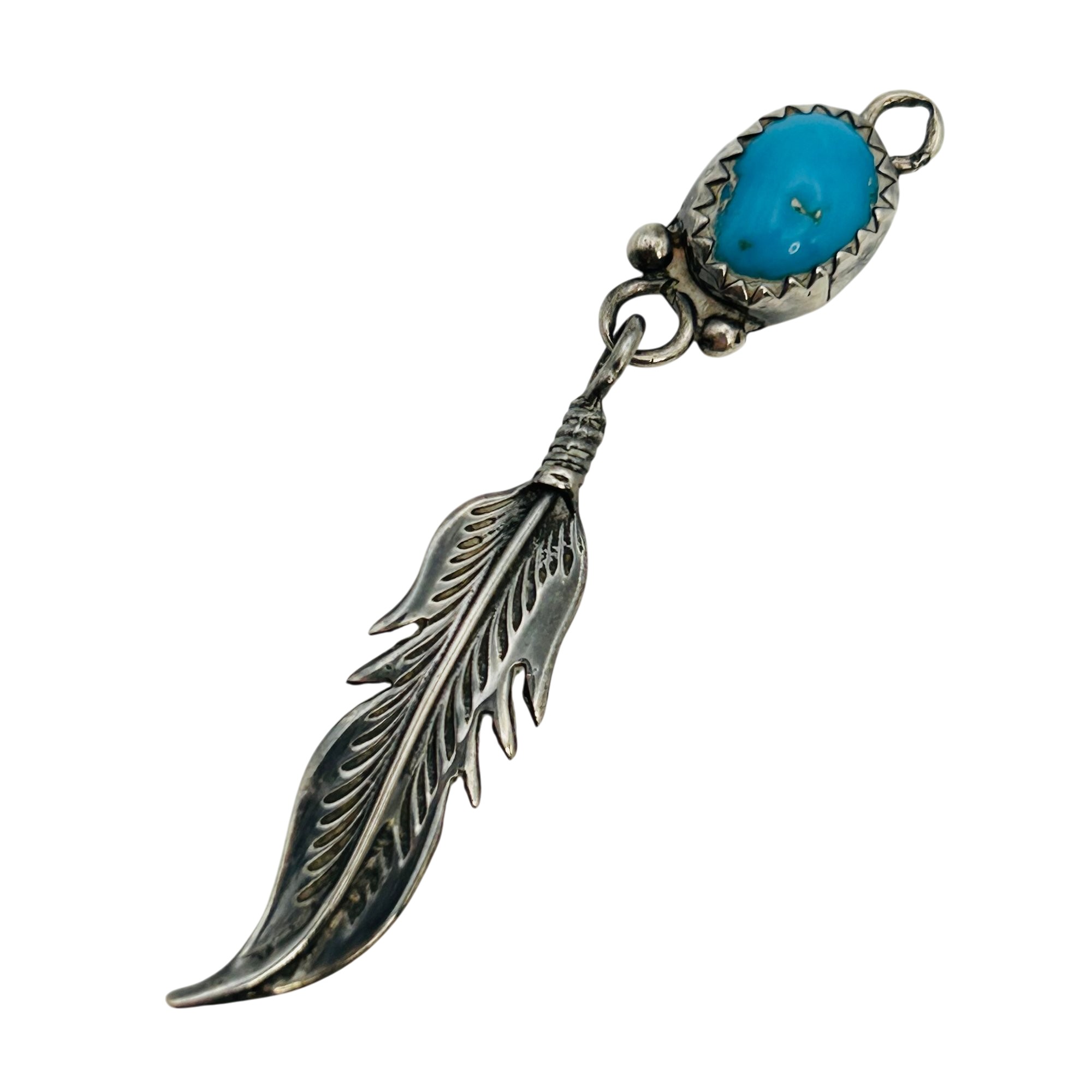 Southwest Sterling Turquoise Feather Pendant