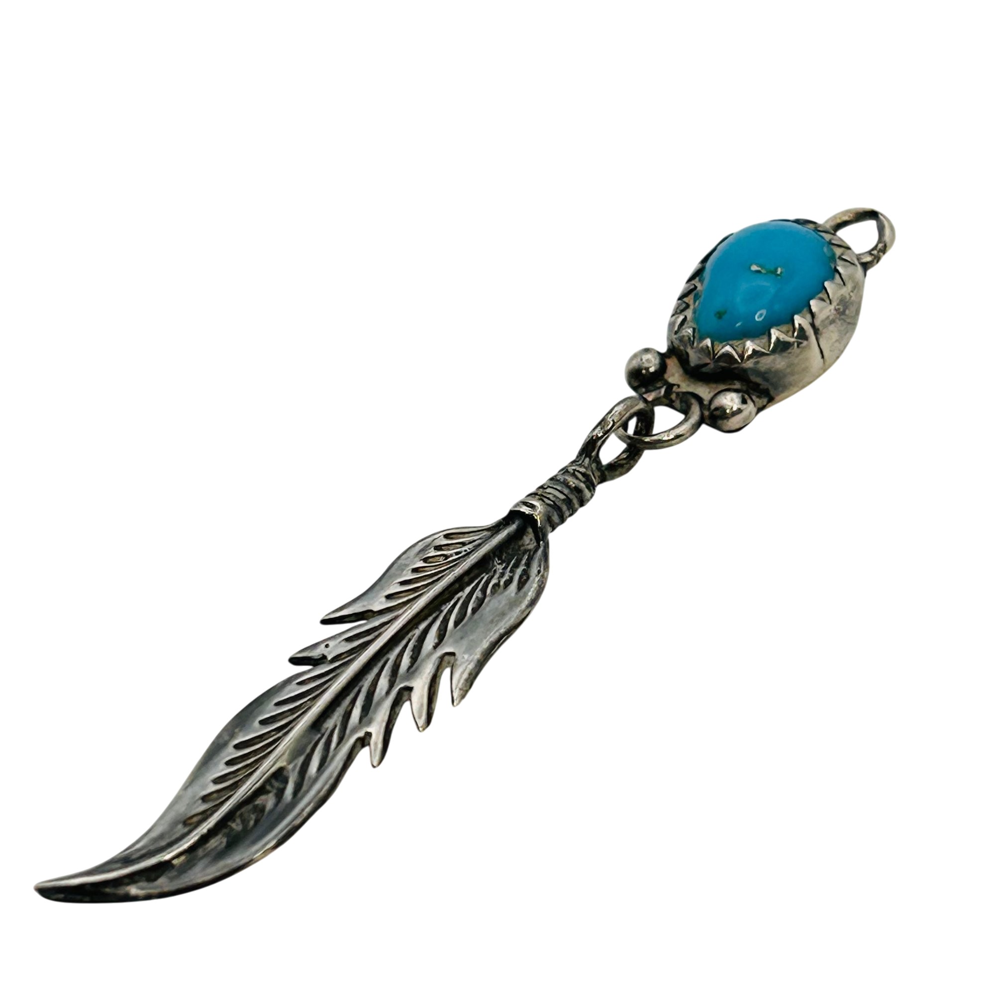 Southwest Sterling Turquoise Feather Pendant