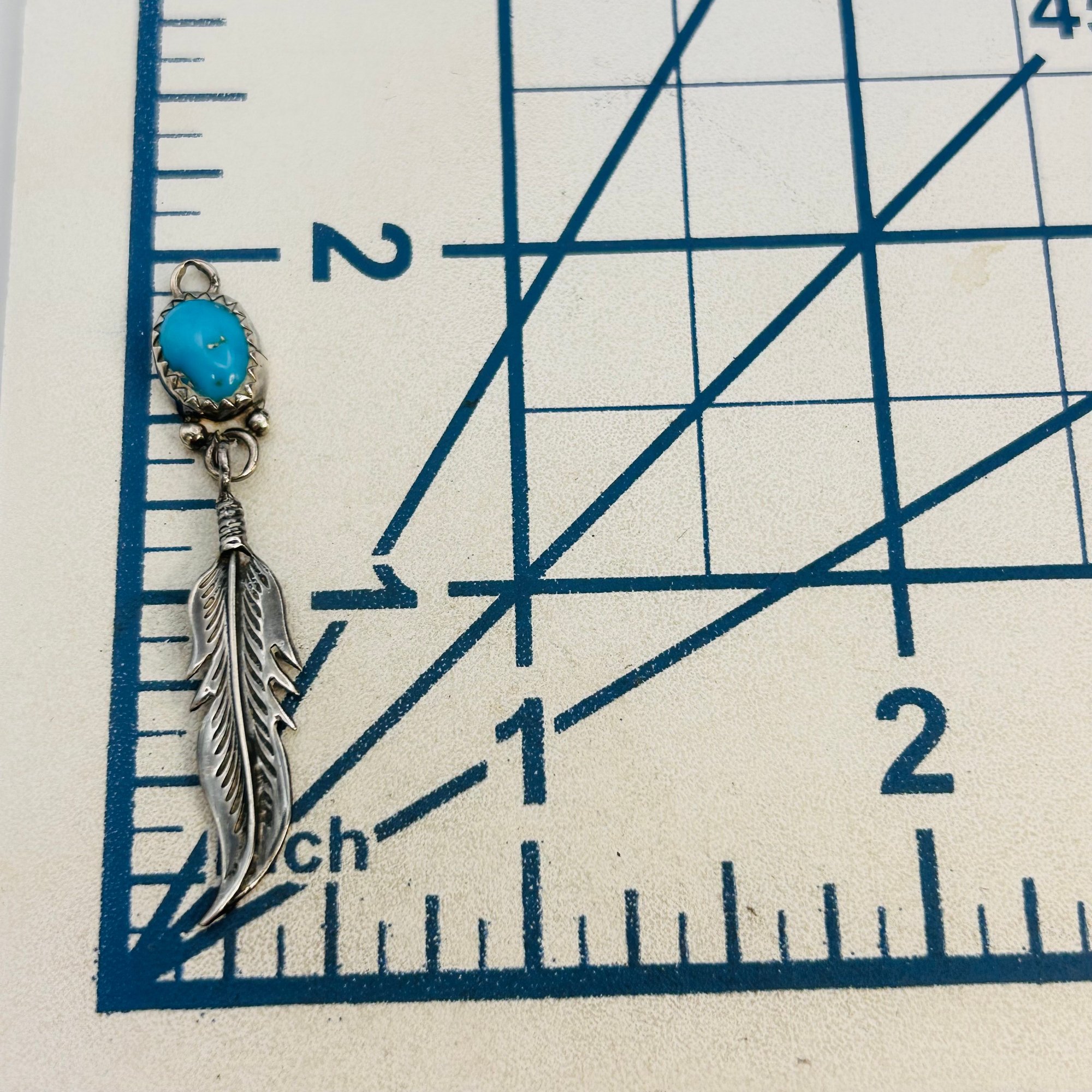 Southwest Sterling Turquoise Feather Pendant